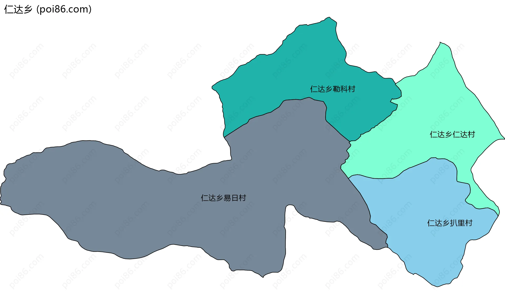 仁达乡边界地图(五级行政区划)