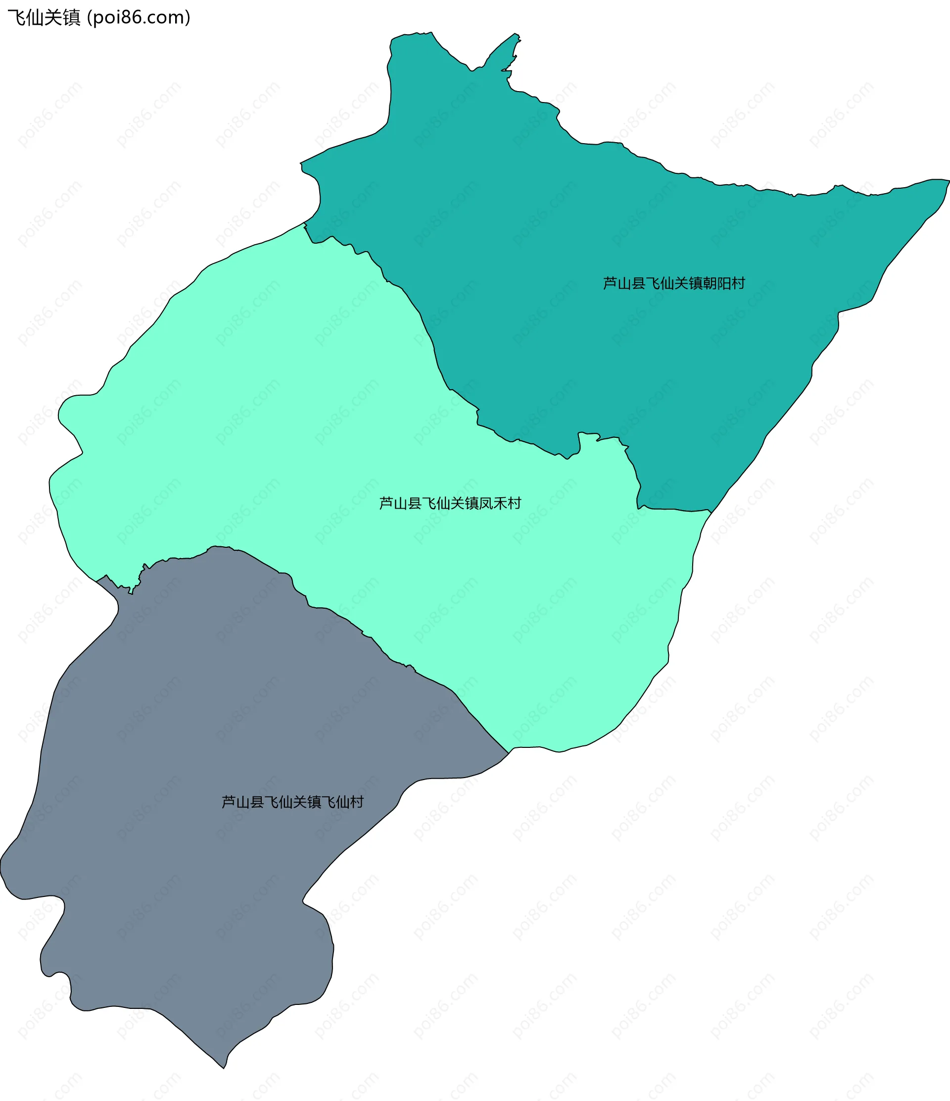 飞仙关镇边界地图(五级行政区划)