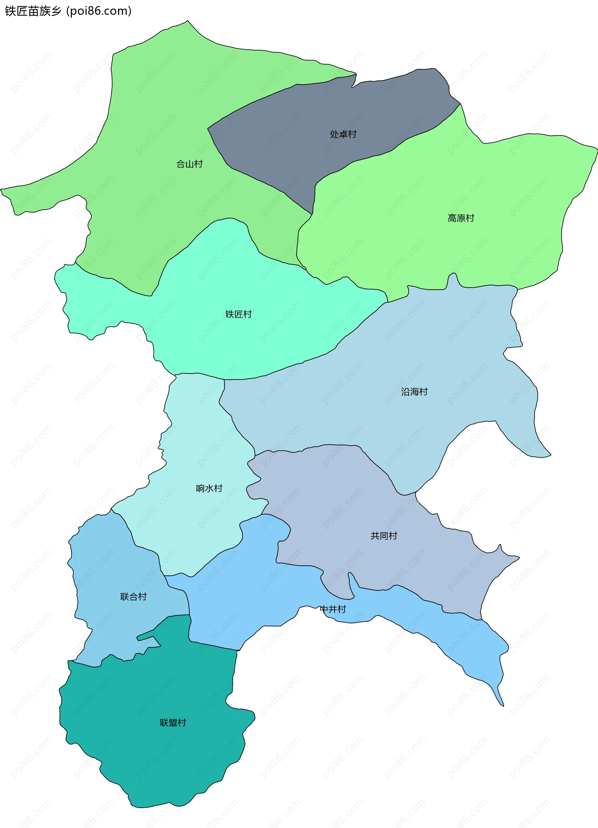 铁匠苗族乡边界地图(五级行政区划)