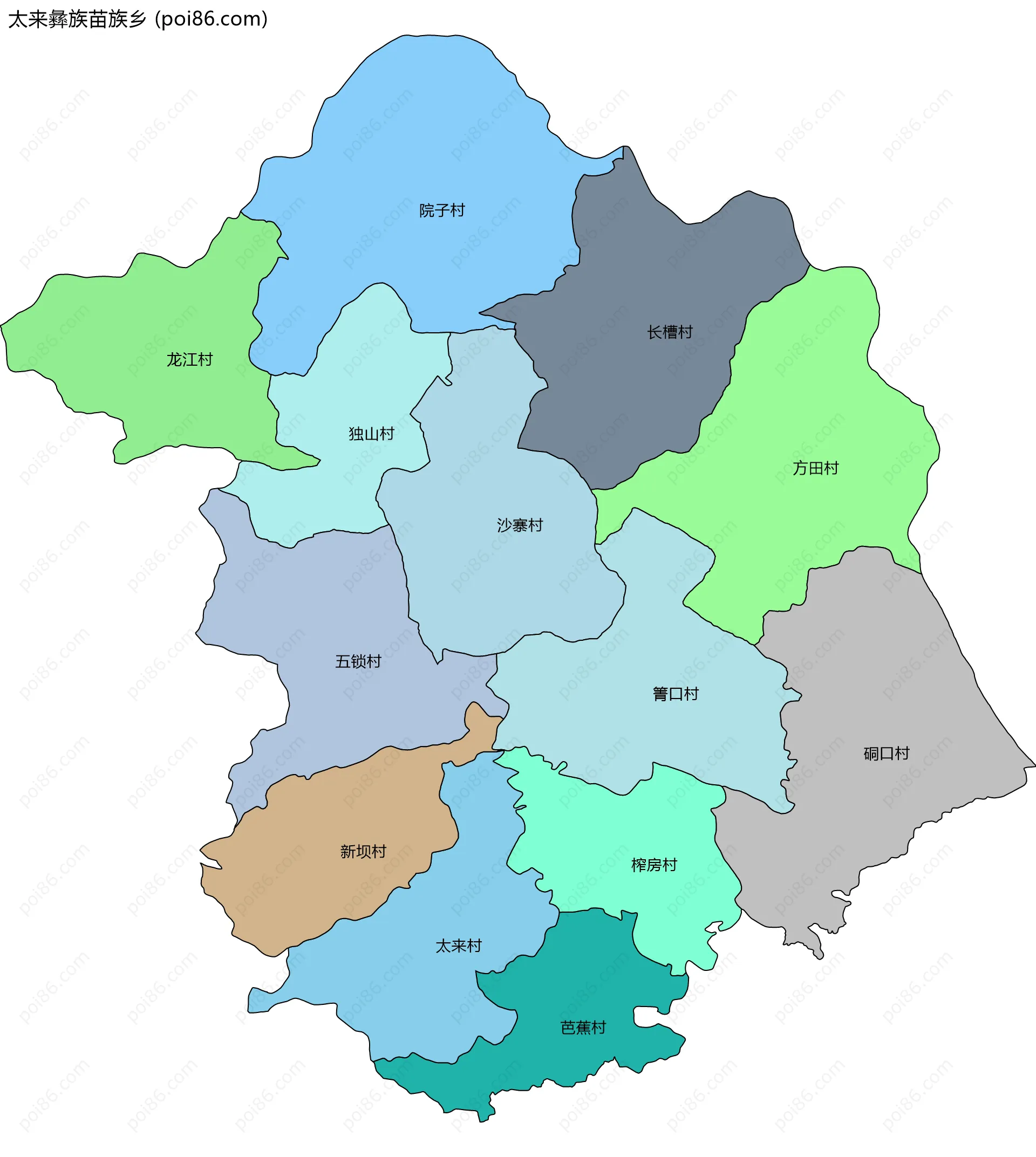 太来彝族苗族乡边界地图(五级行政区划)