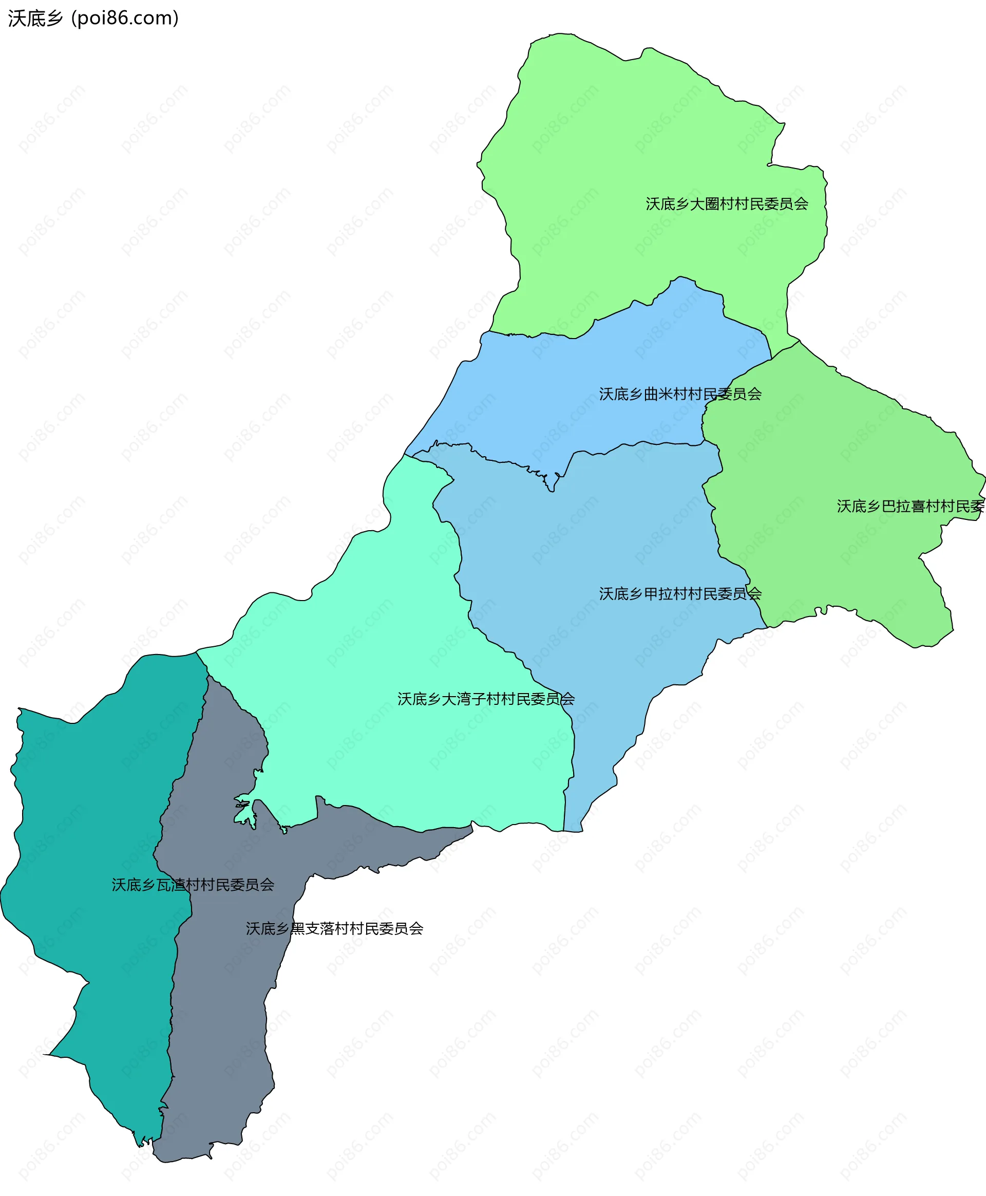 沃底乡边界地图(五级行政区划)