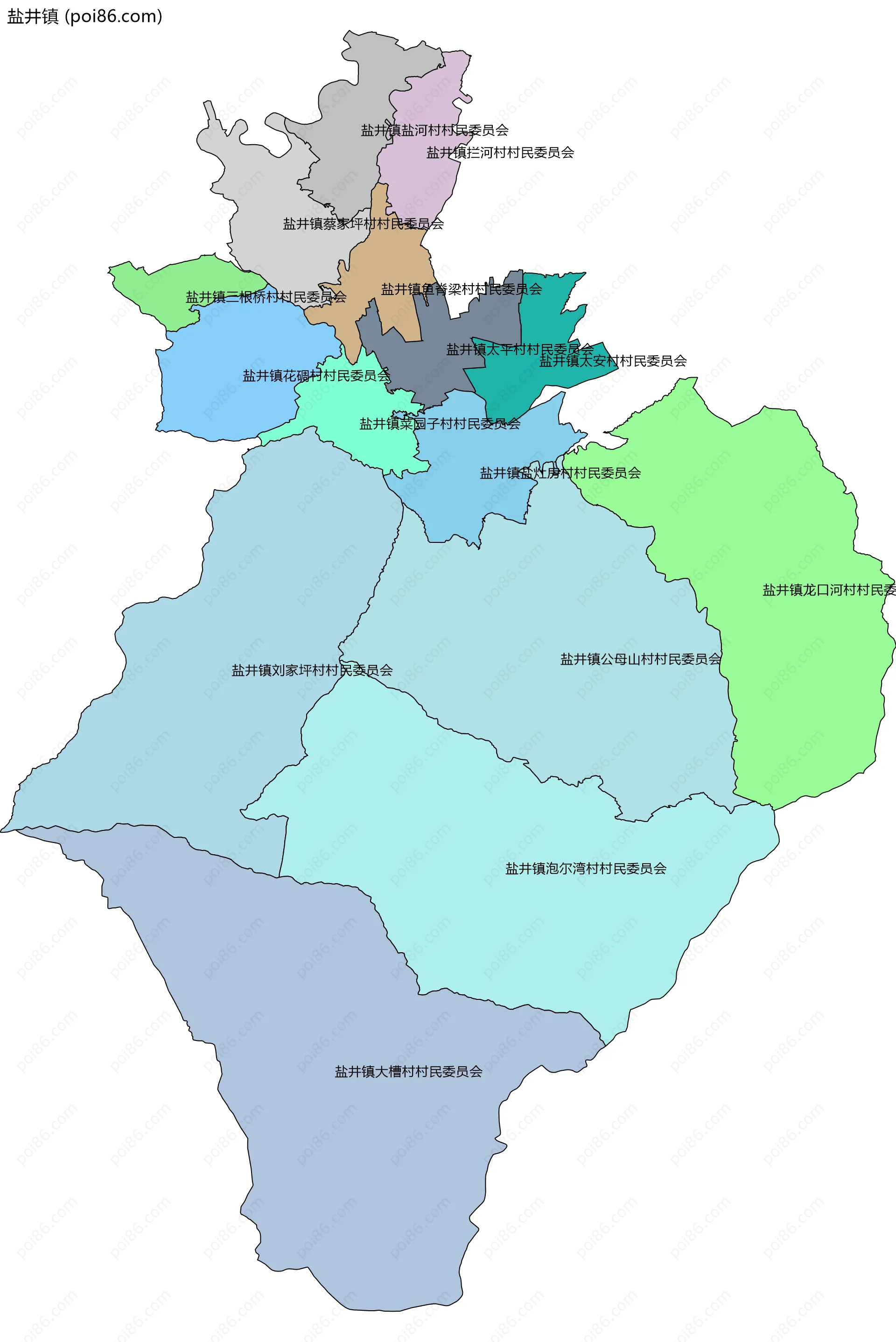 盐井镇边界地图(五级行政区划)