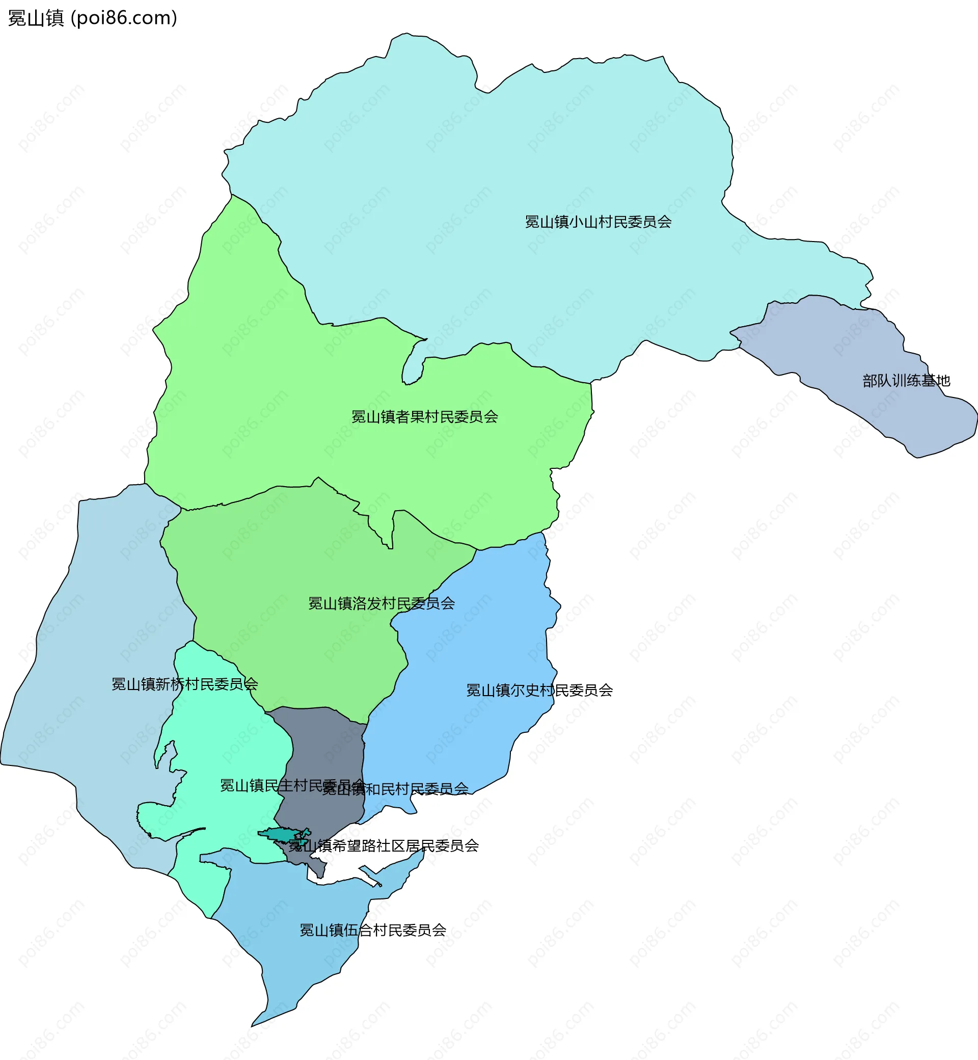 冕山镇边界地图(五级行政区划)