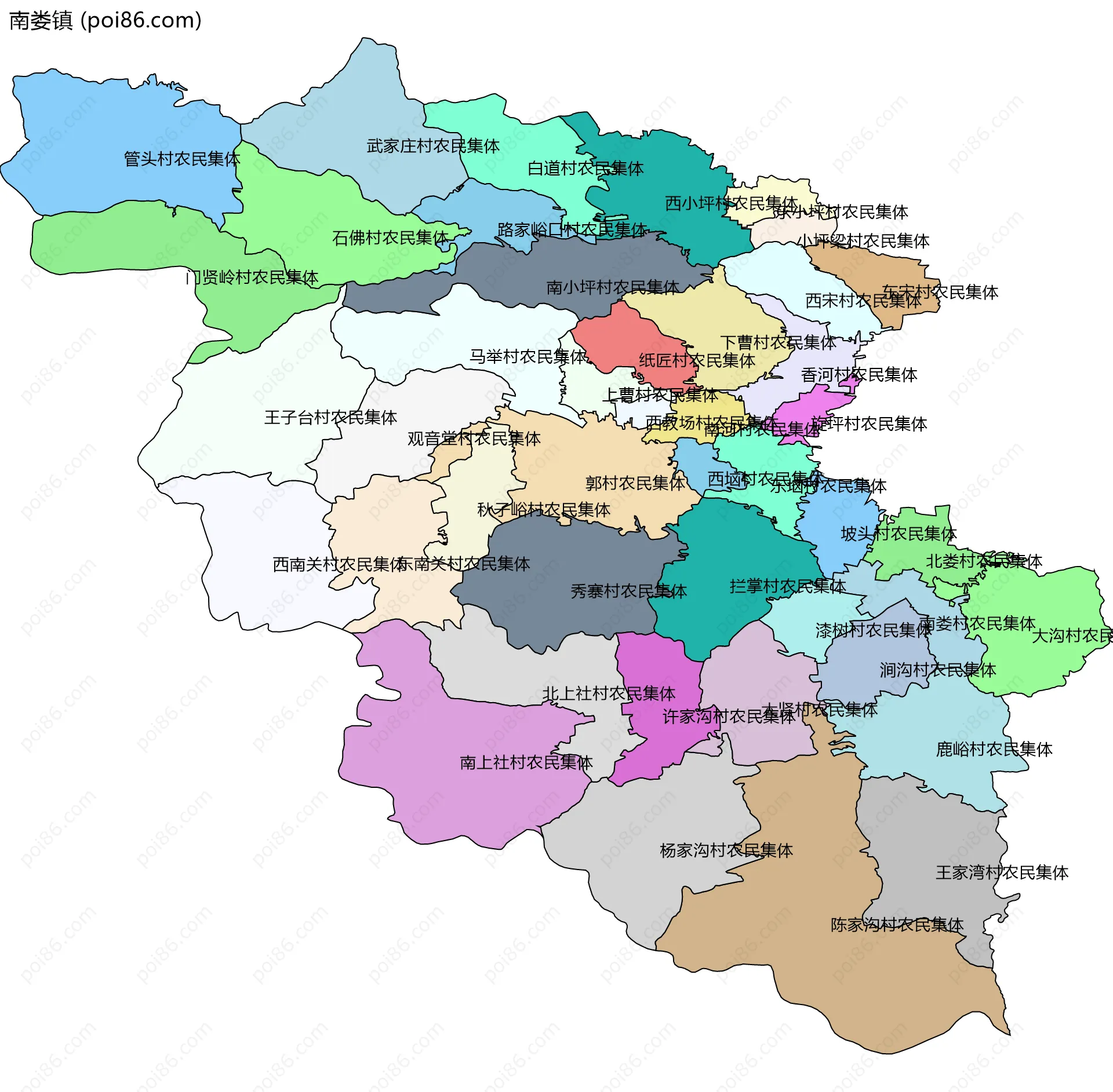 南娄镇边界地图(五级行政区划)