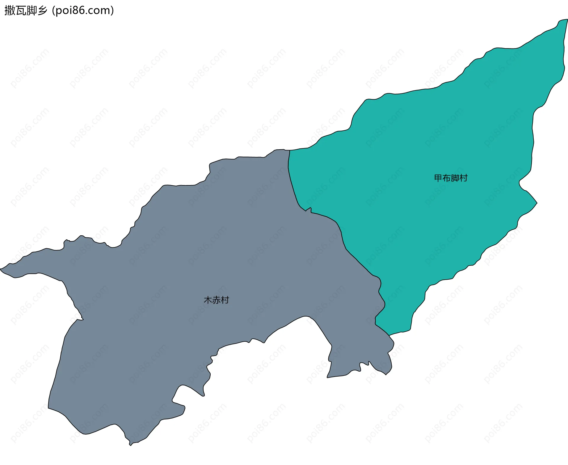 撒瓦脚乡边界地图(五级行政区划)