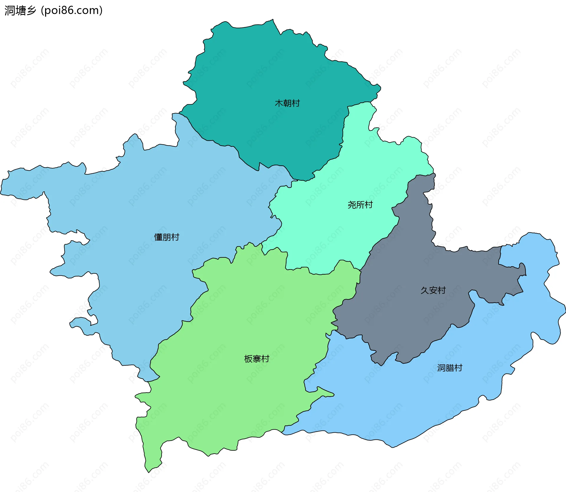 洞塘乡边界地图(五级行政区划)