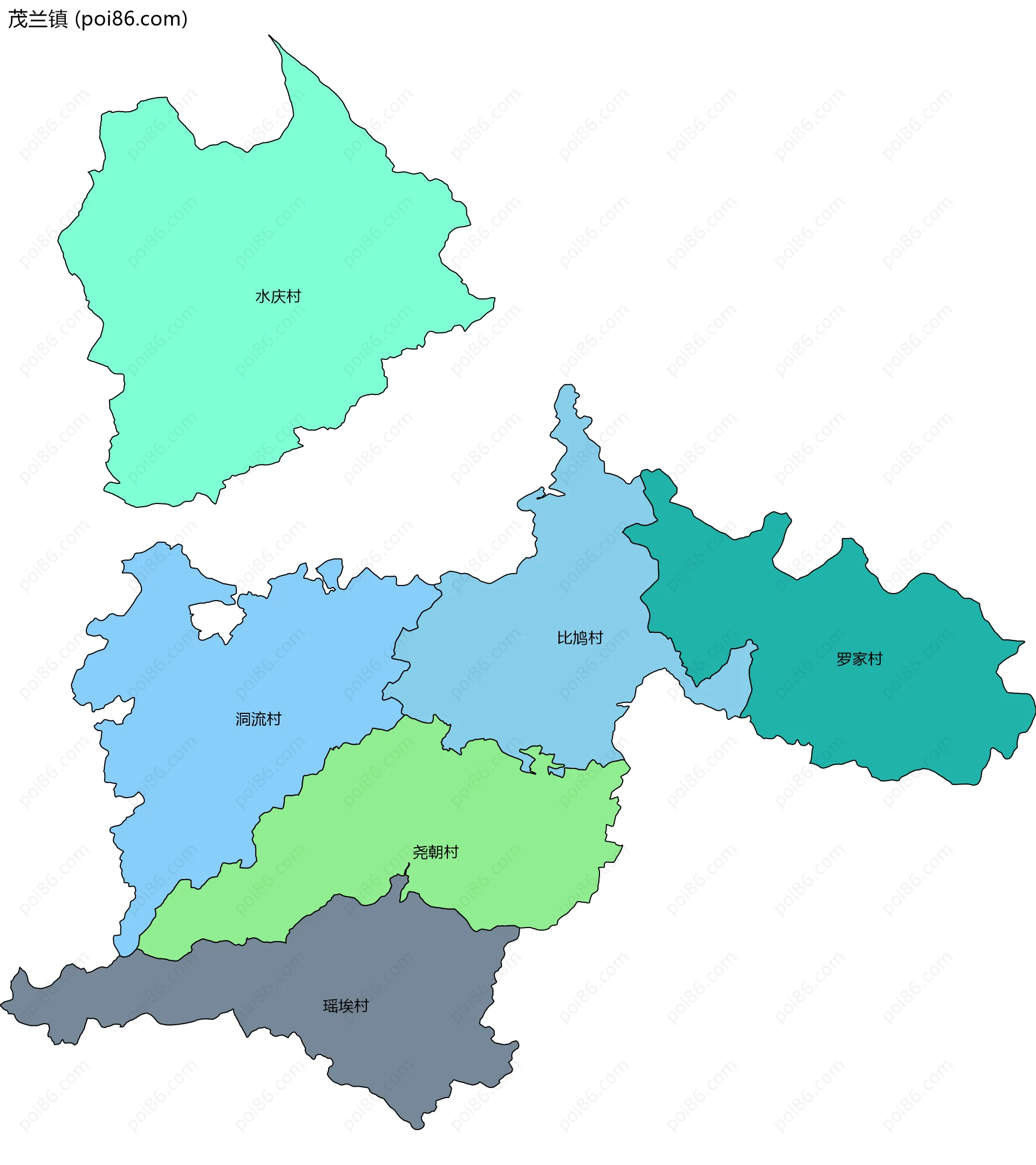 茂兰镇边界地图(五级行政区划)