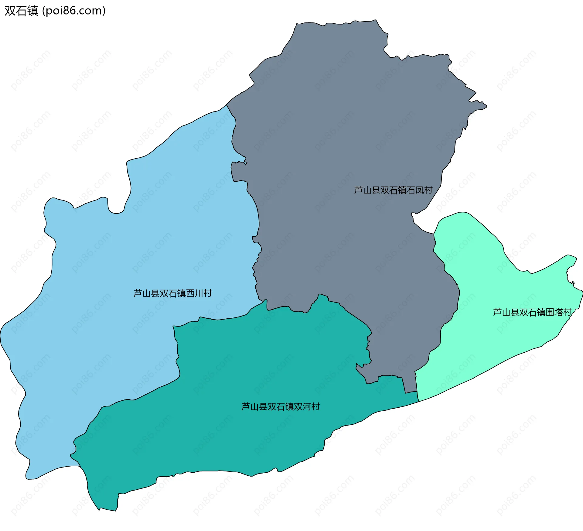 双石镇边界地图(五级行政区划)