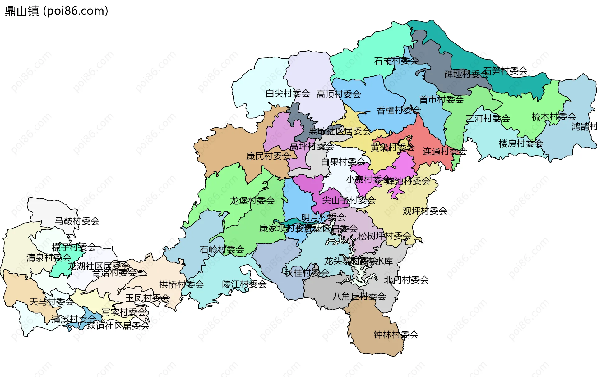 鼎山镇边界地图(五级行政区划)