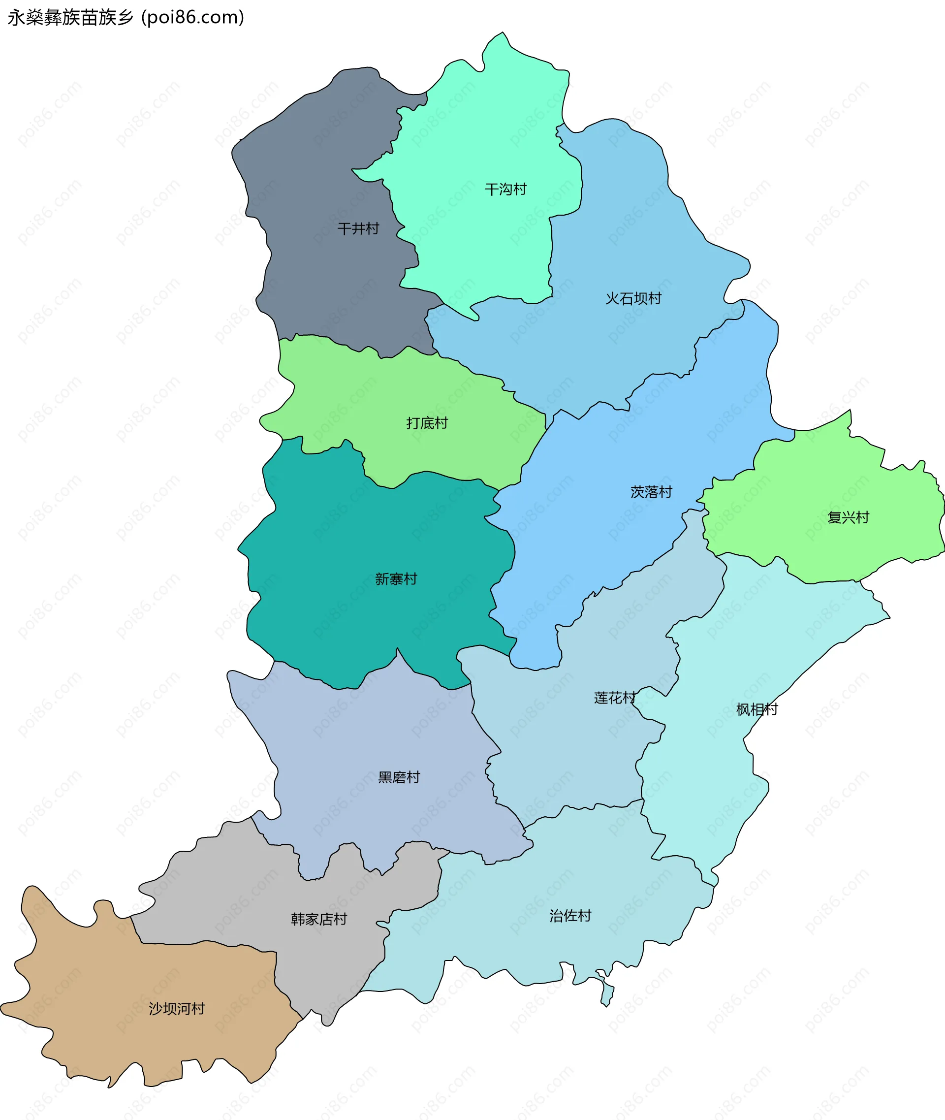 永燊彝族苗族乡边界地图(五级行政区划)