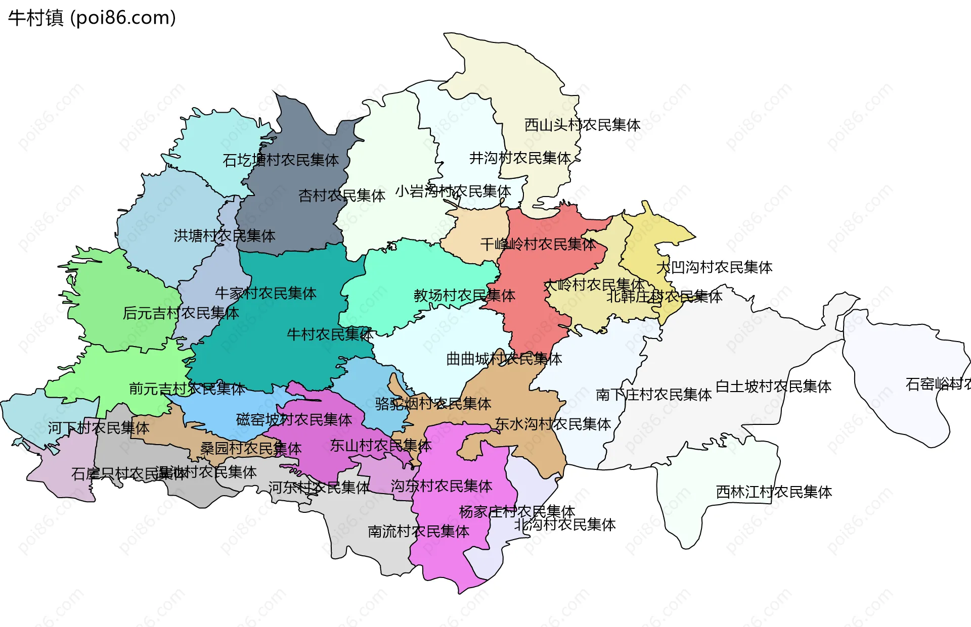 牛村镇边界地图(五级行政区划)