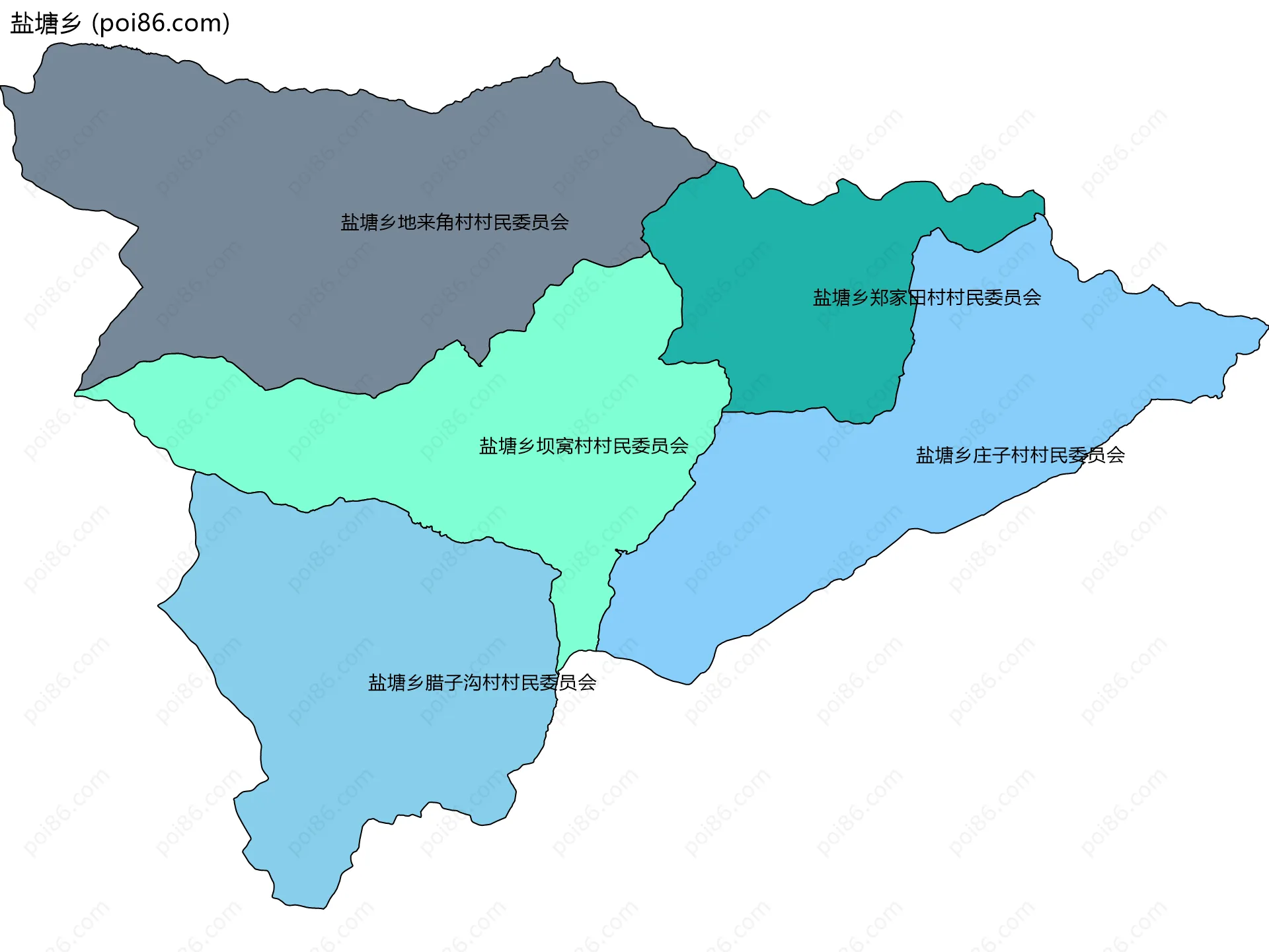 盐塘乡边界地图(五级行政区划)