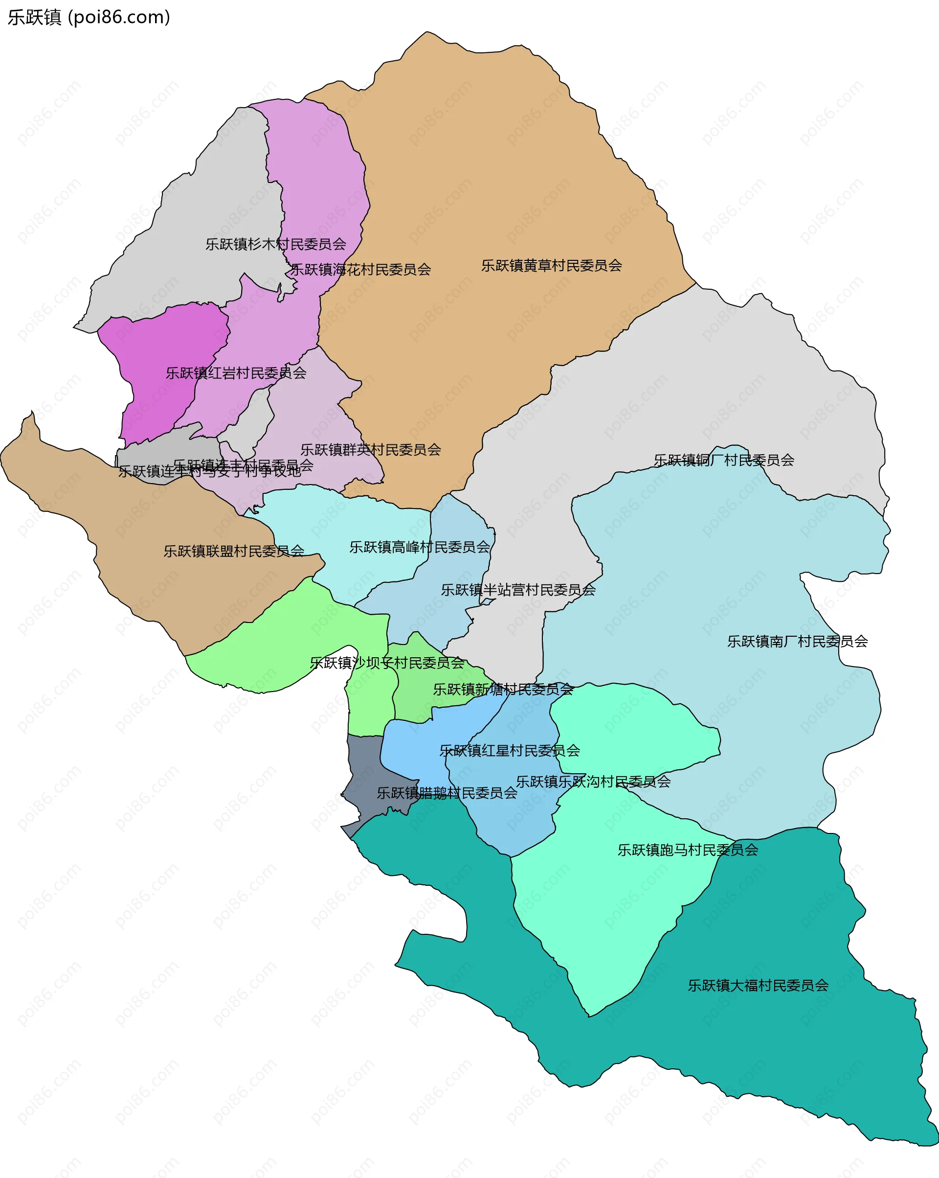 乐跃镇边界地图(五级行政区划)