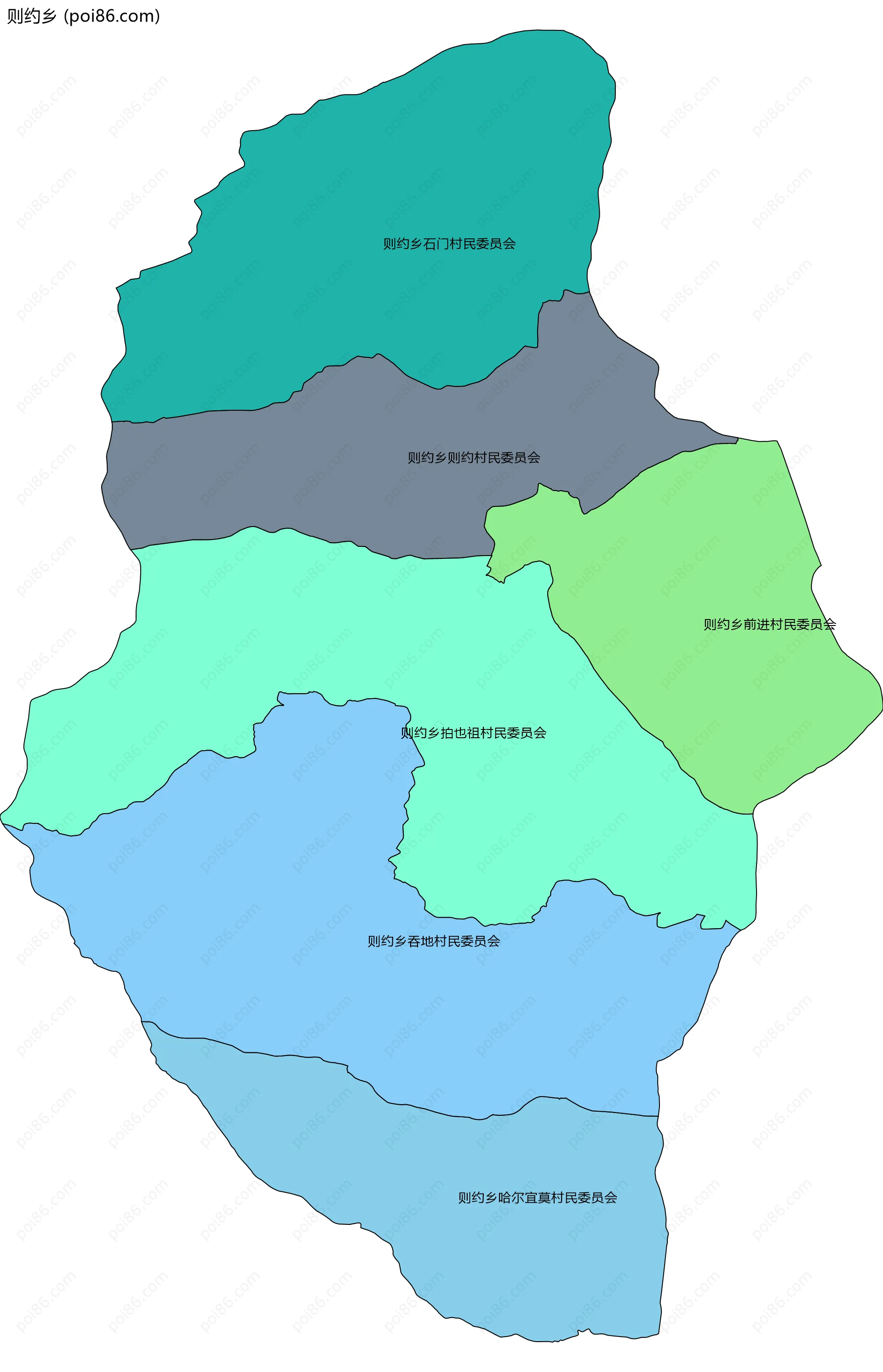 则约乡边界地图(五级行政区划)