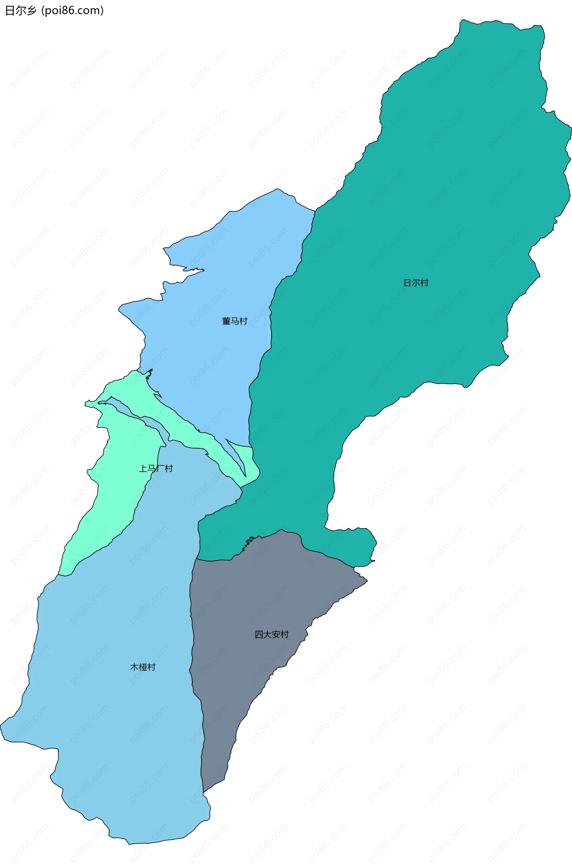 日尔乡边界地图(五级行政区划)