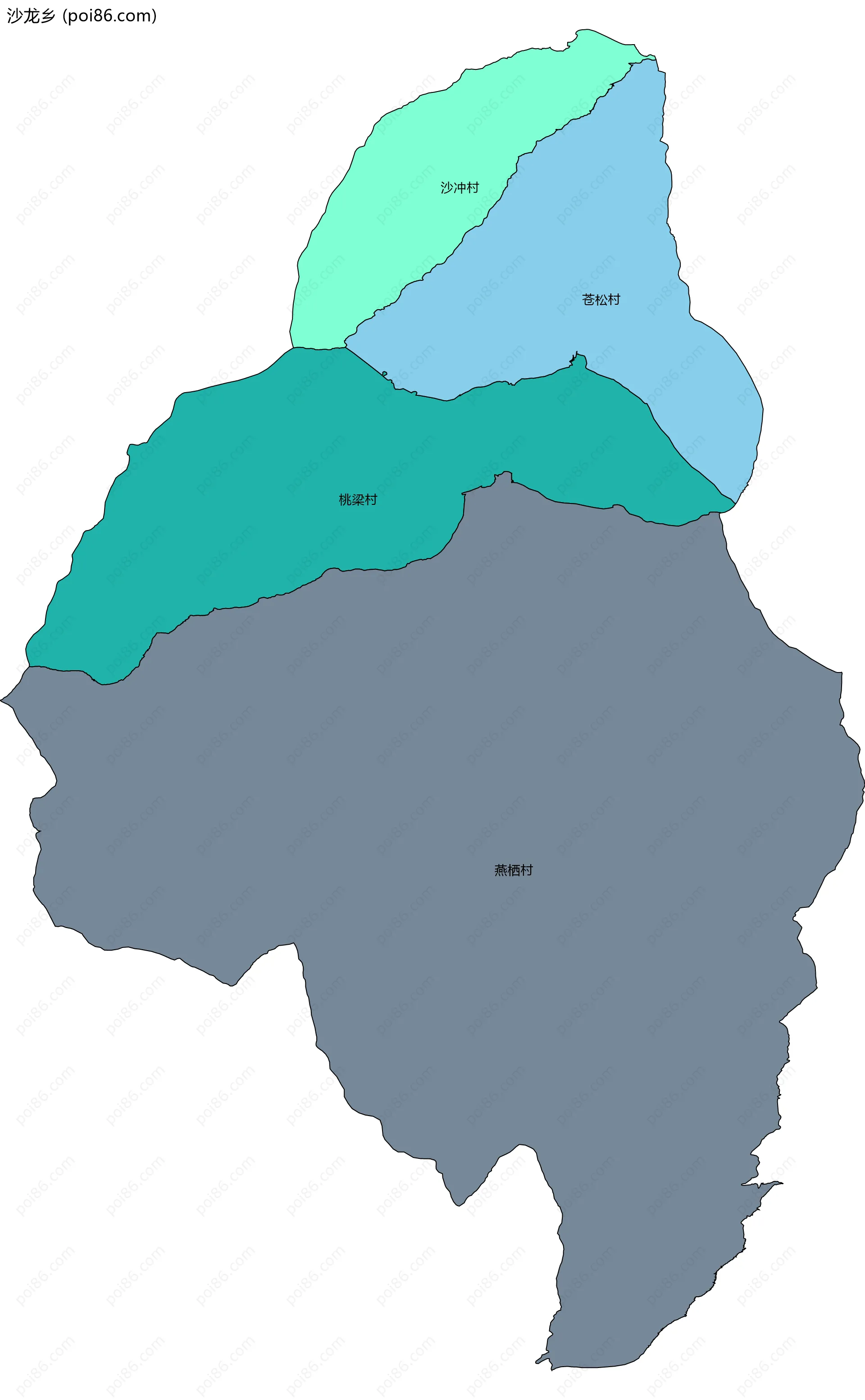 沙龙乡边界地图(五级行政区划)