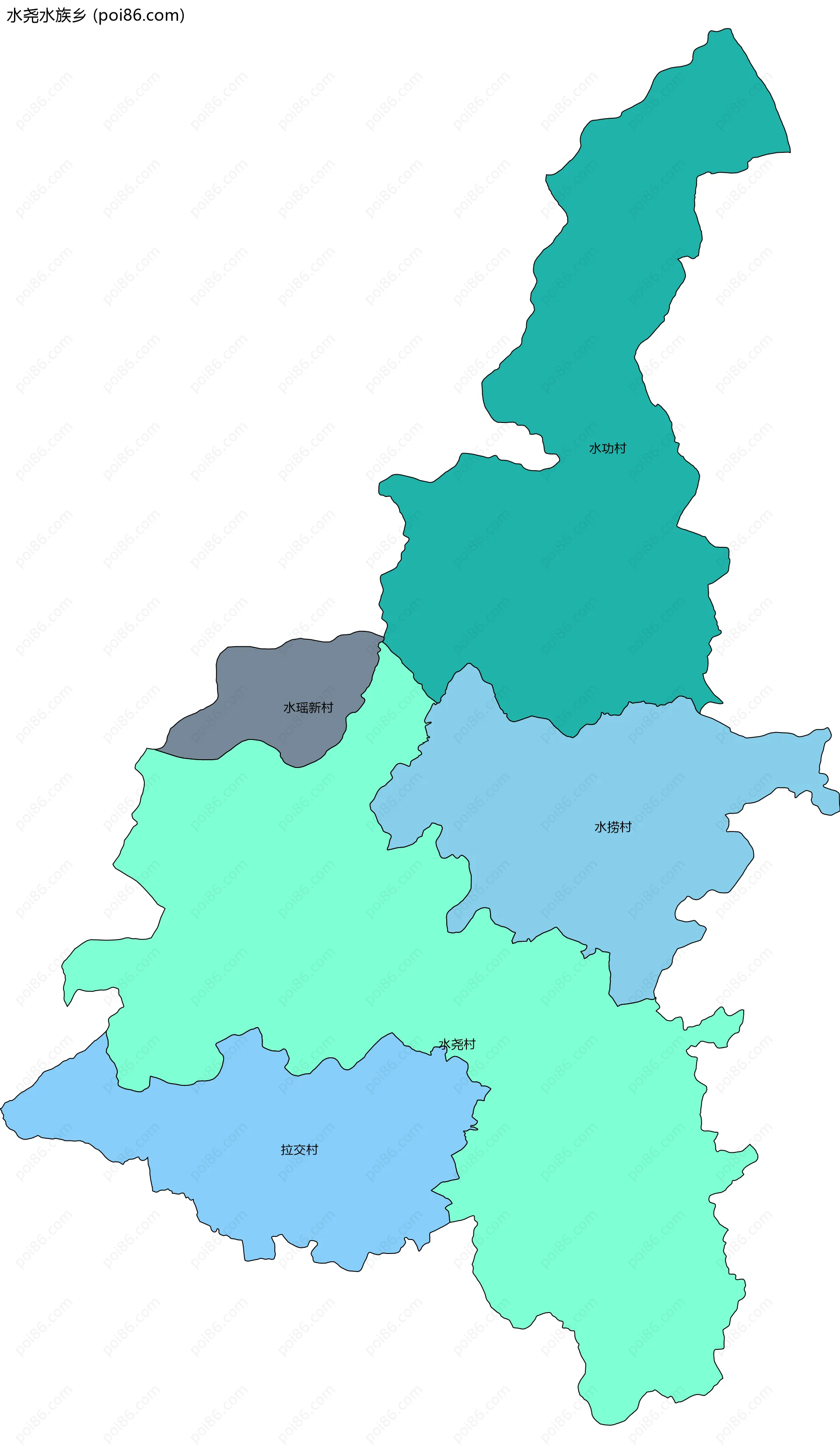 水尧水族乡边界地图(五级行政区划)