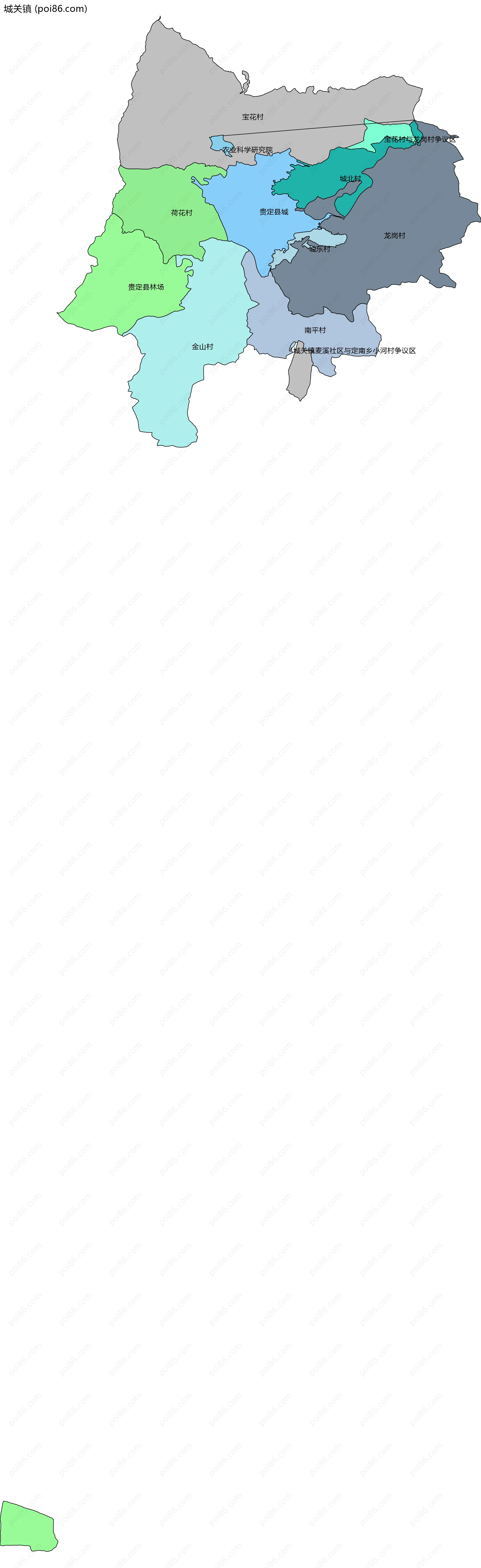 城关镇边界地图(五级行政区划)