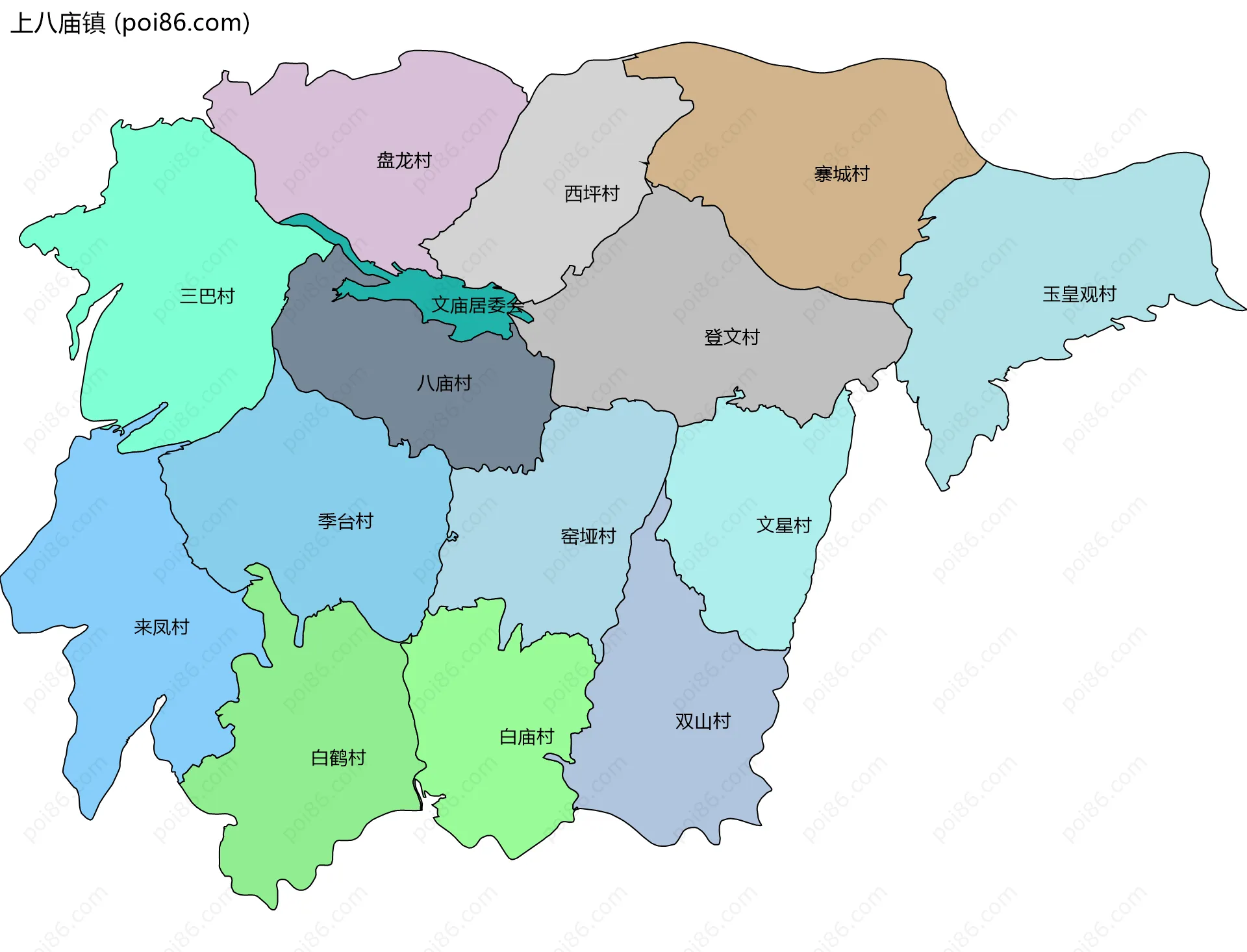 上八庙镇边界地图(五级行政区划)