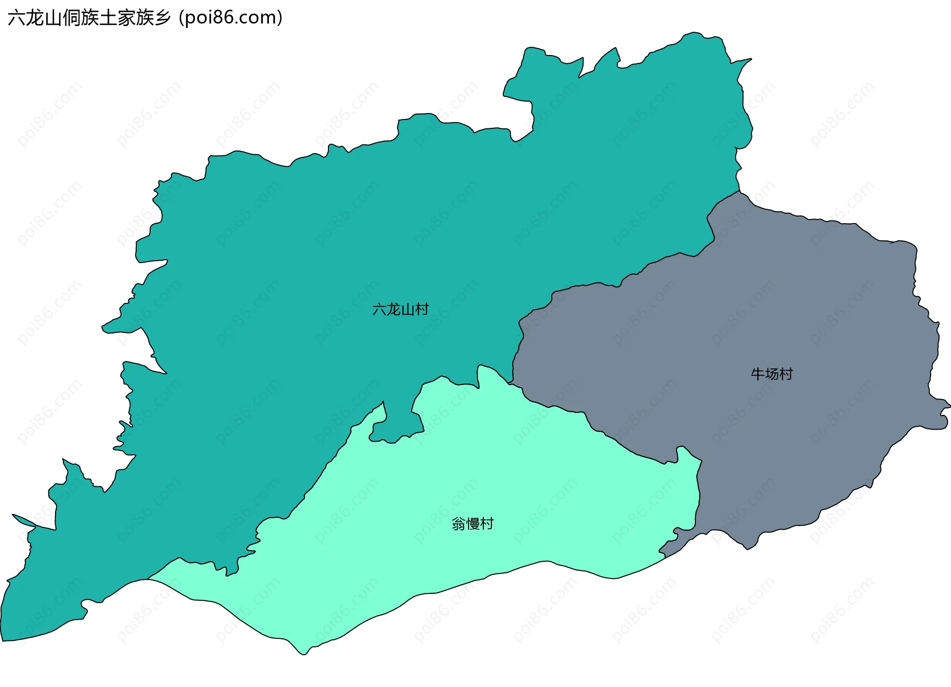 六龙山侗族土家族乡边界地图(五级行政区划)