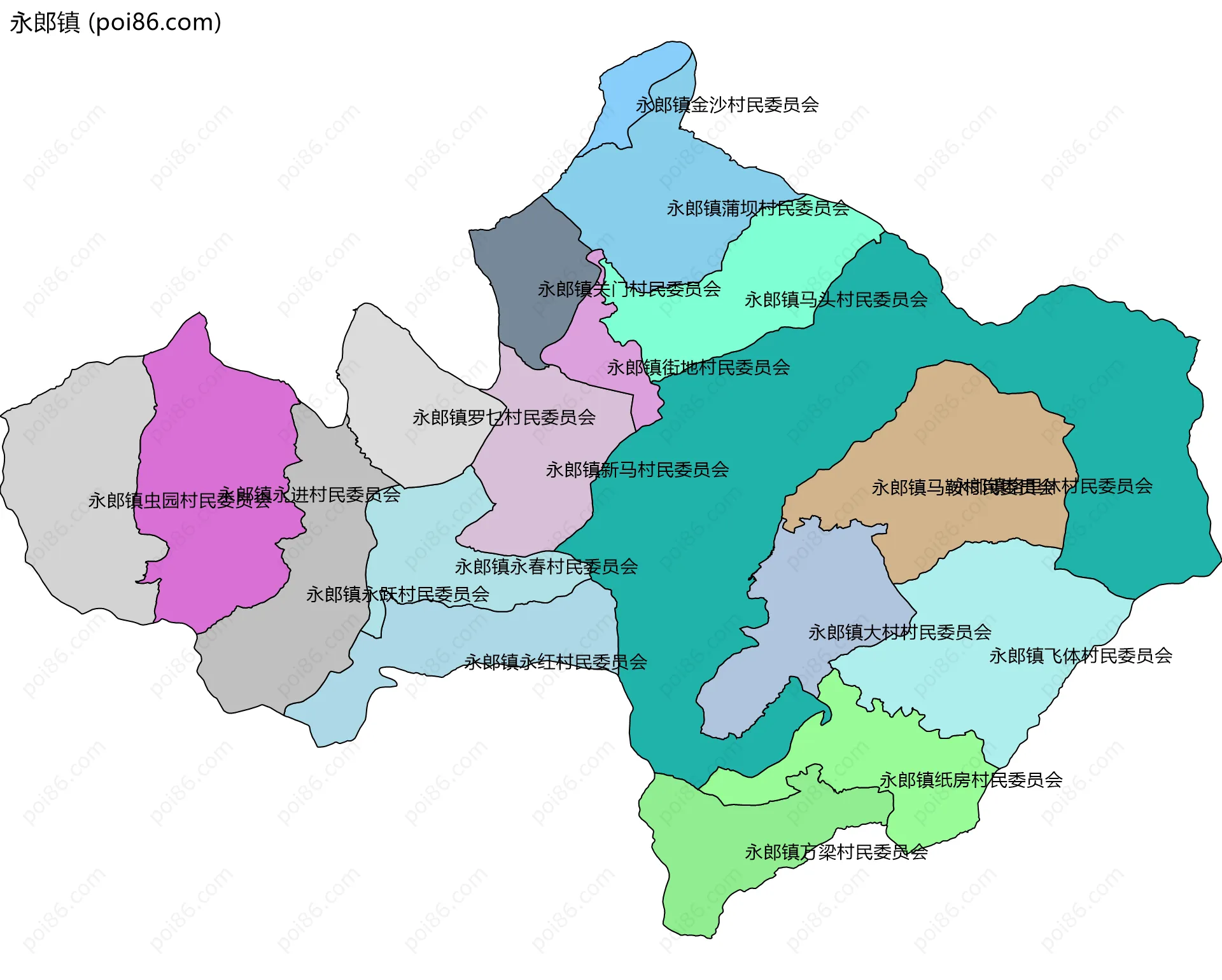 永郎镇边界地图(五级行政区划)