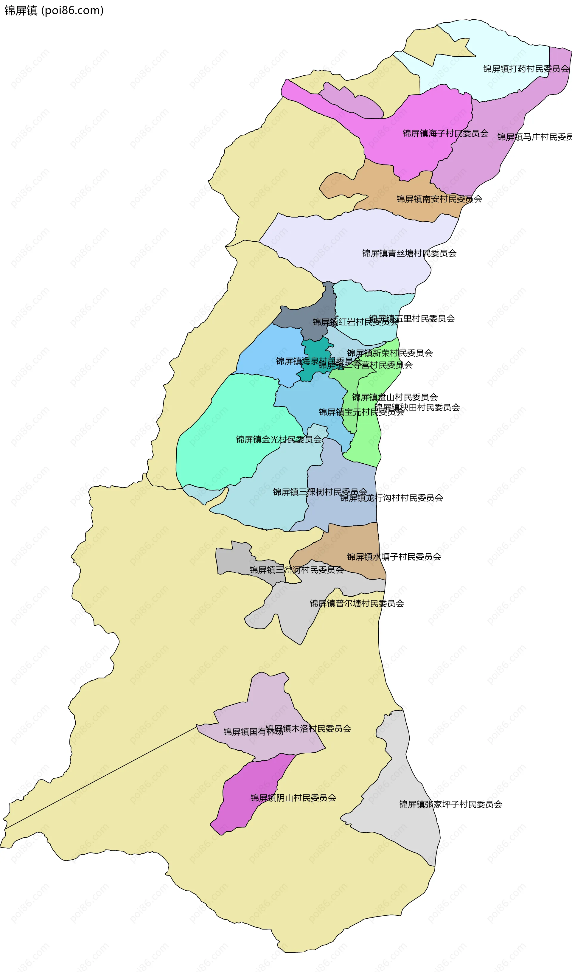 锦屏镇边界地图(五级行政区划)