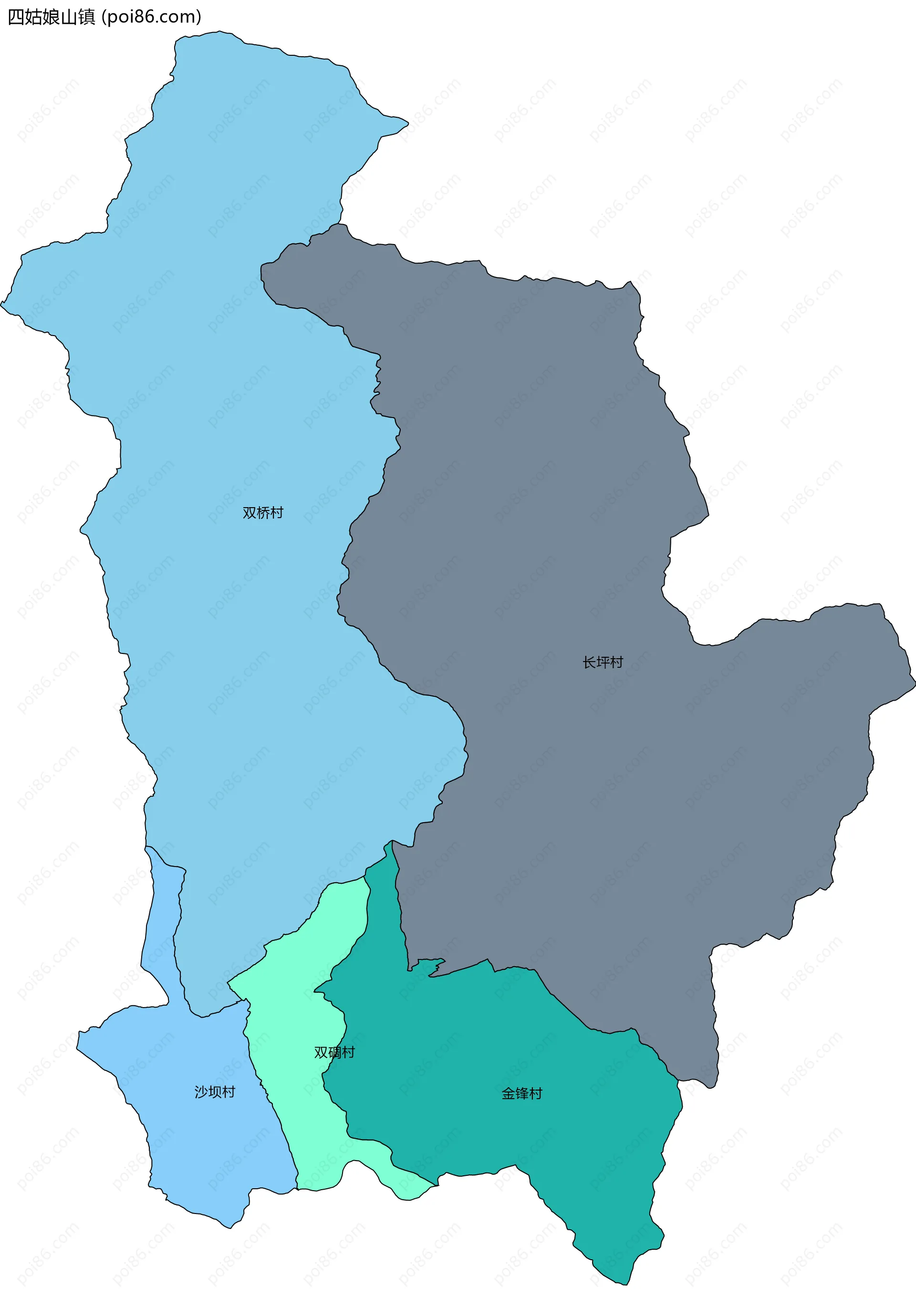 四姑娘山镇边界地图(五级行政区划)