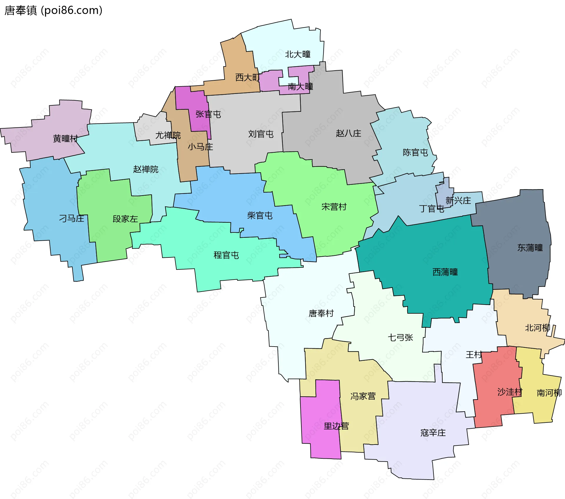 唐奉镇边界地图(五级行政区划)