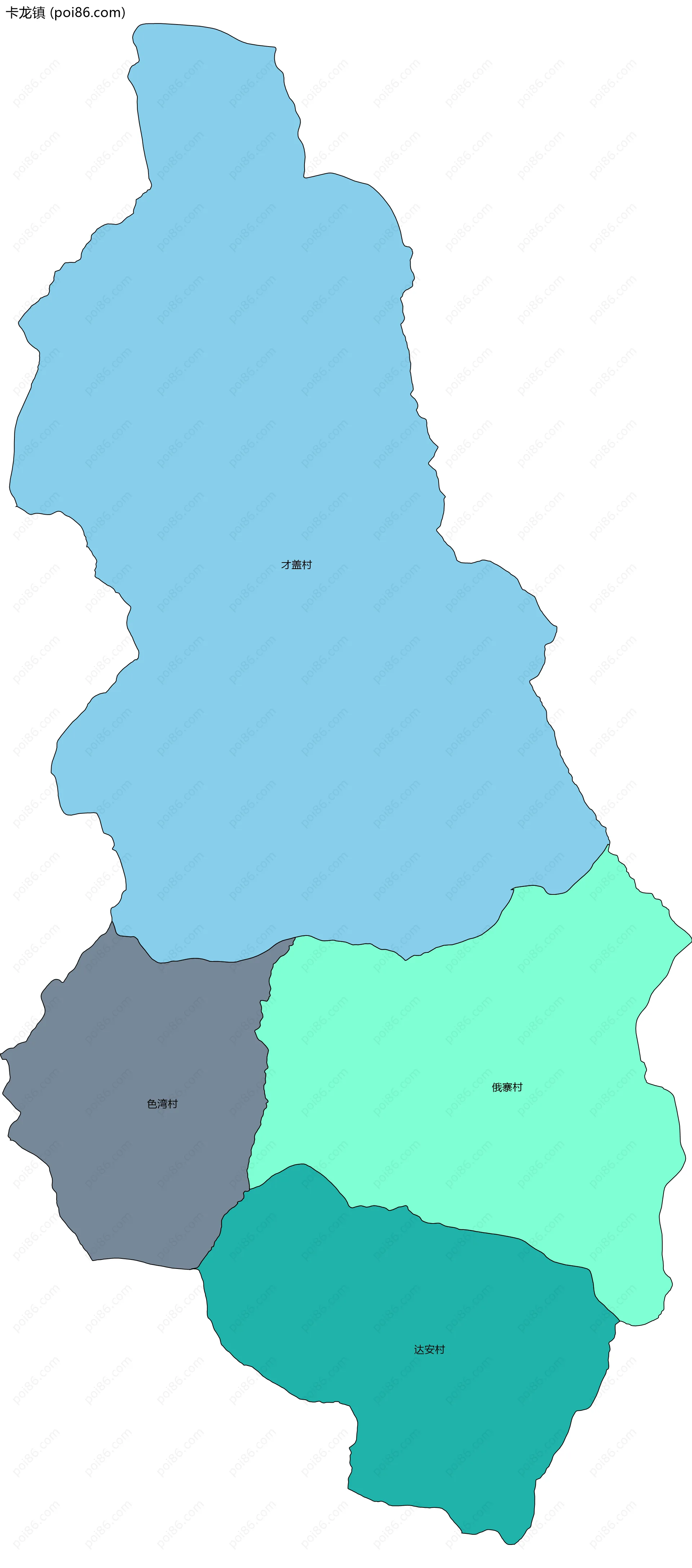 卡龙镇边界地图(五级行政区划)