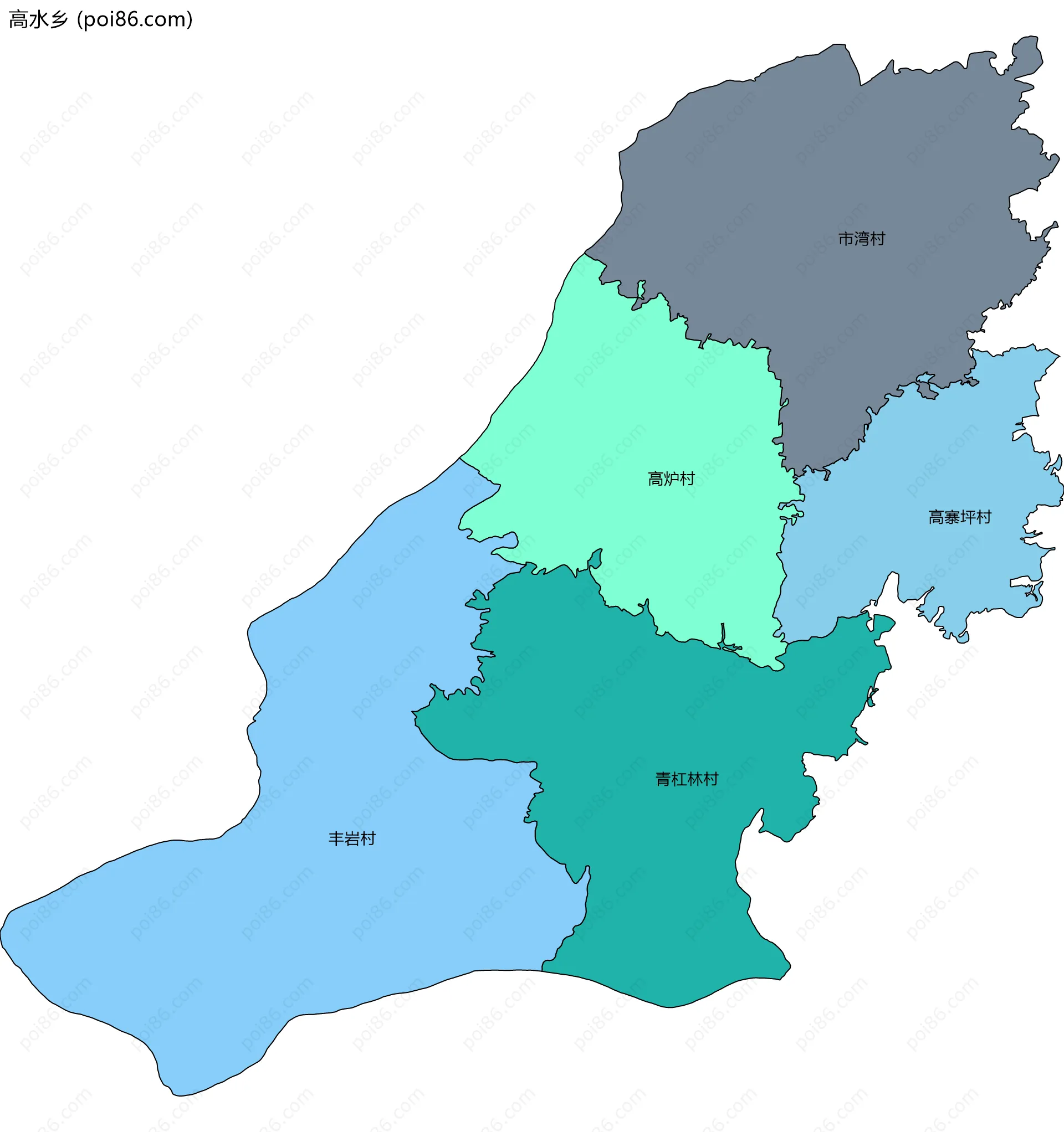 高水乡边界地图(五级行政区划)