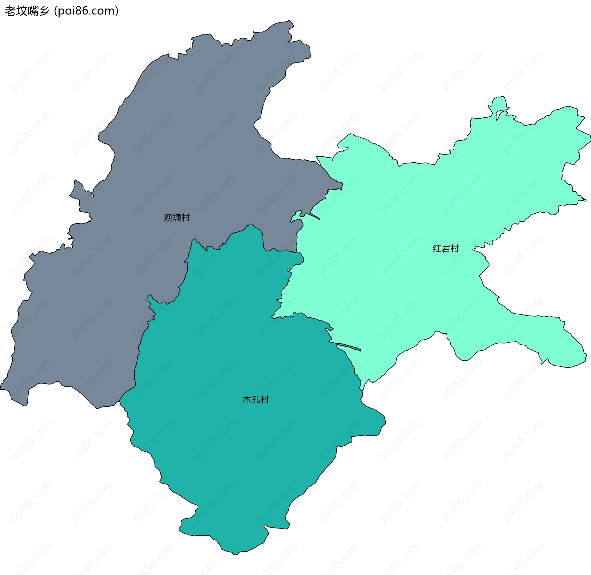 老坟嘴乡边界地图(五级行政区划)