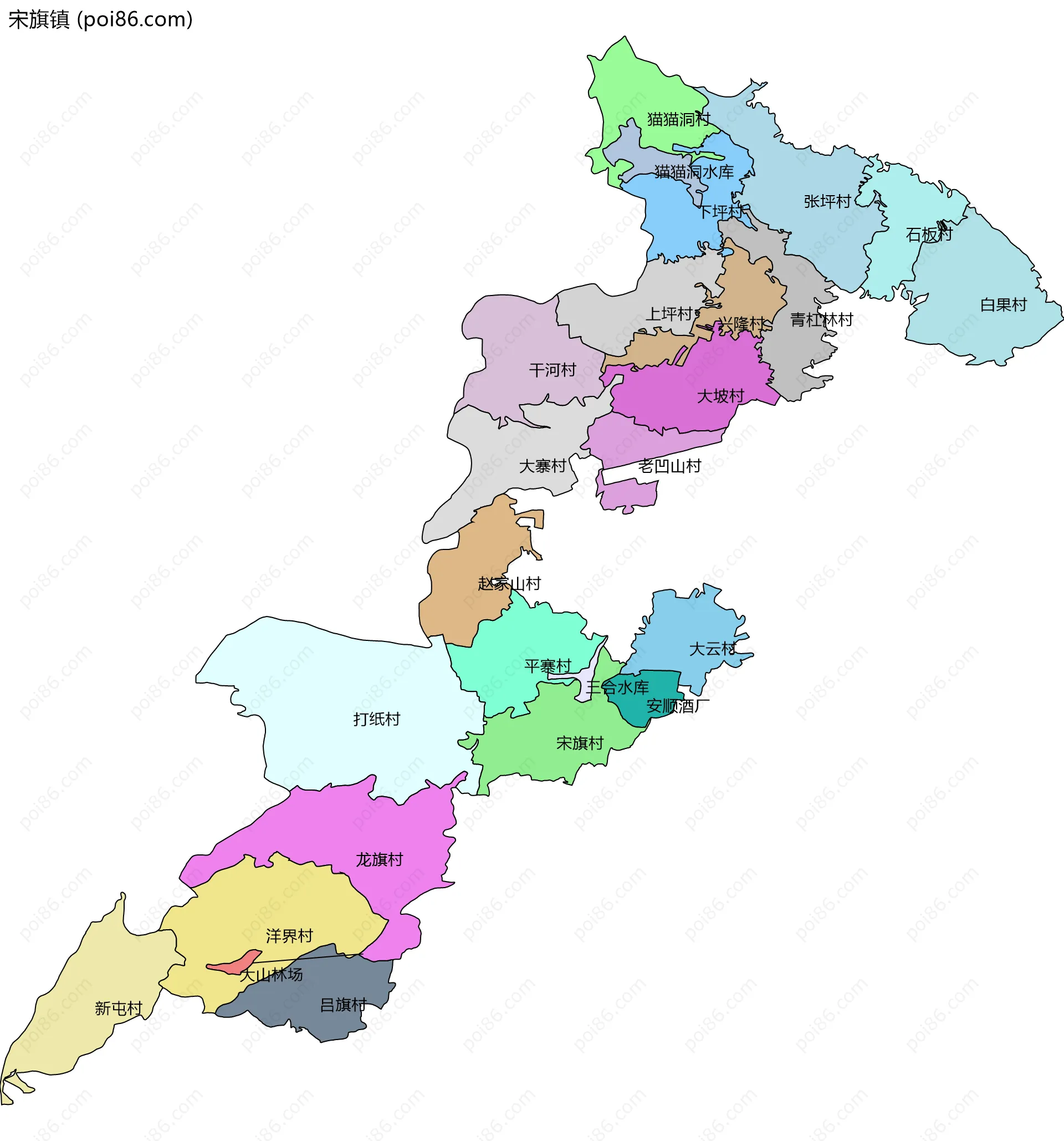 宋旗镇边界地图(五级行政区划)