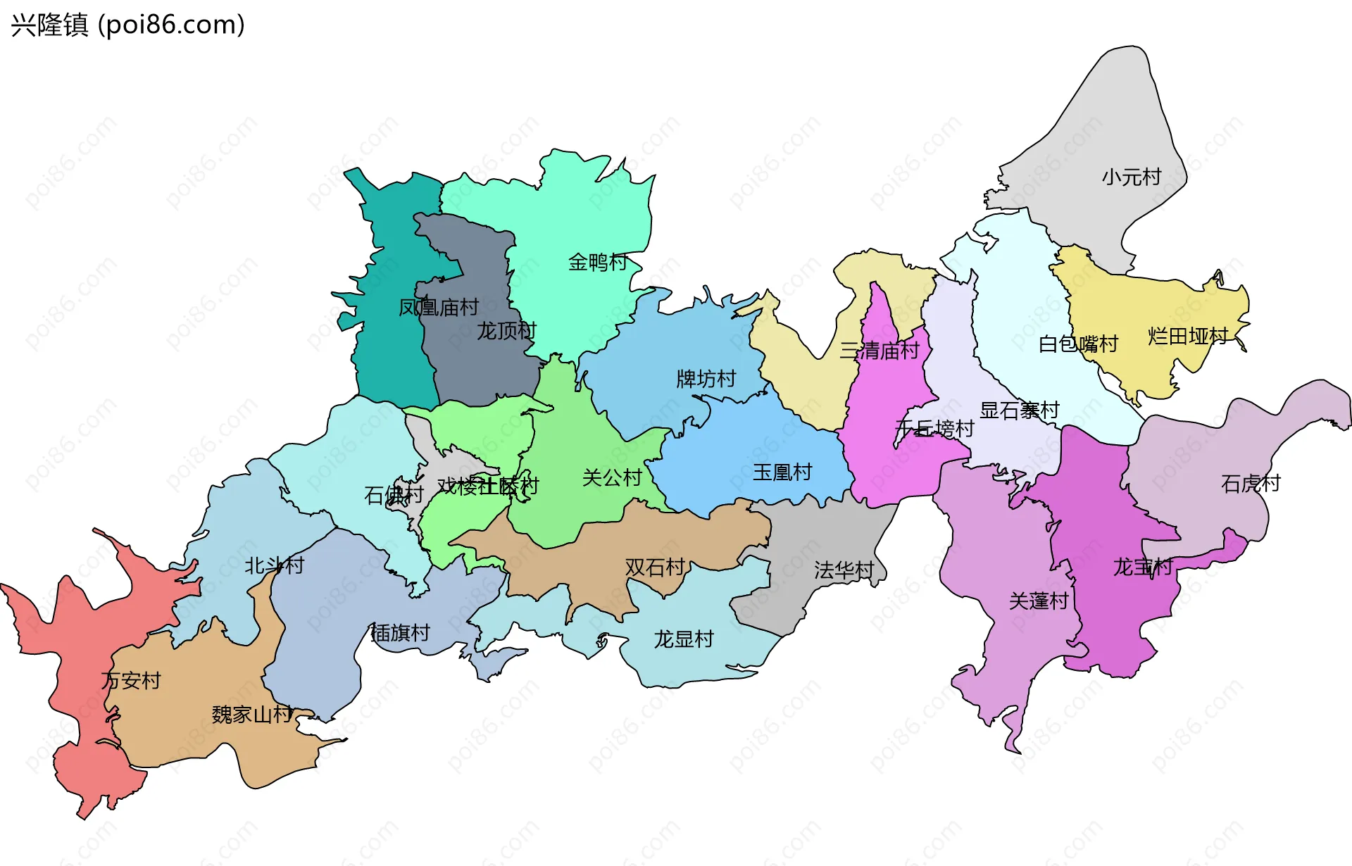 兴隆镇边界地图(五级行政区划)