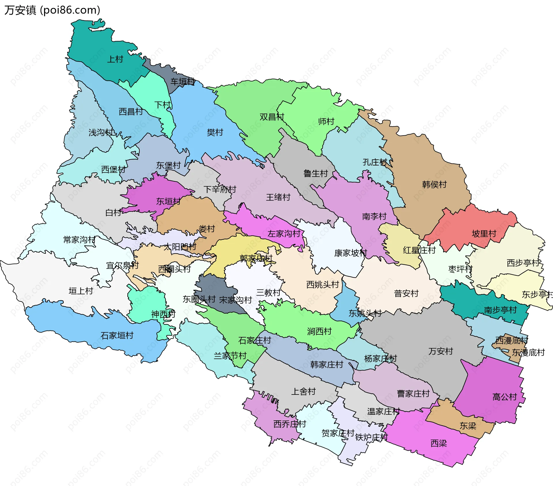 万安镇边界地图(五级行政区划)