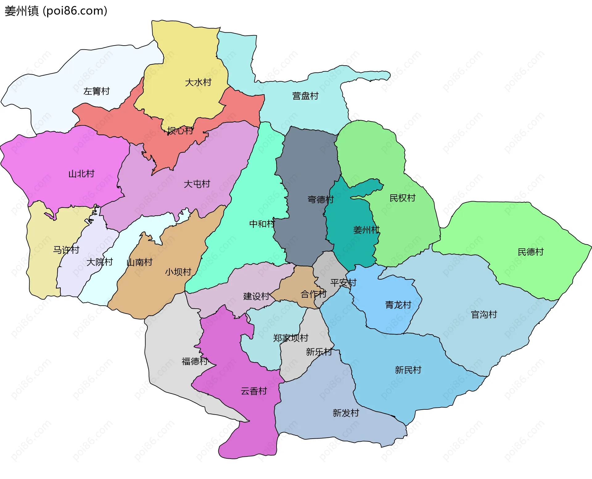 姜州镇边界地图(五级行政区划)