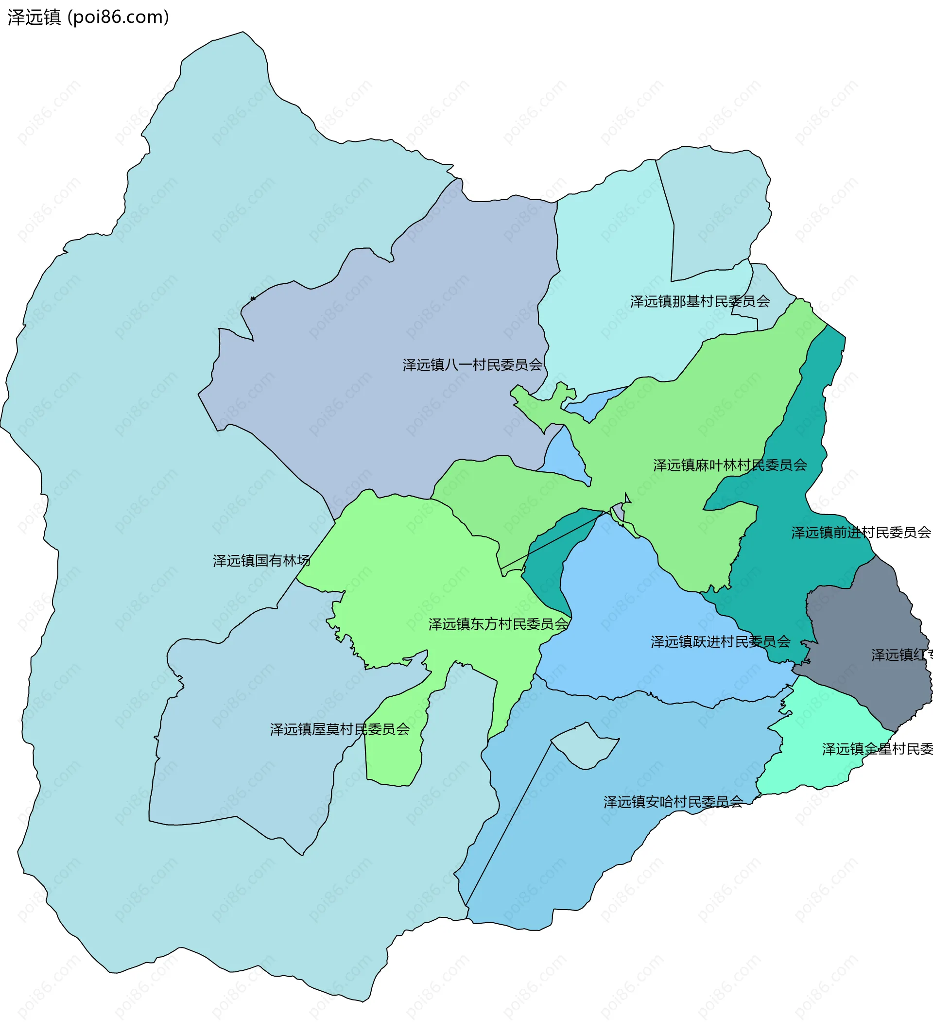 泽远镇边界地图(五级行政区划)