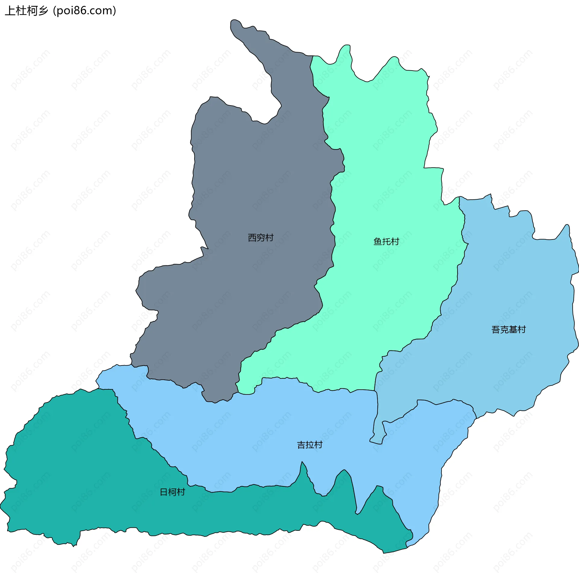 上杜柯乡边界地图(五级行政区划)