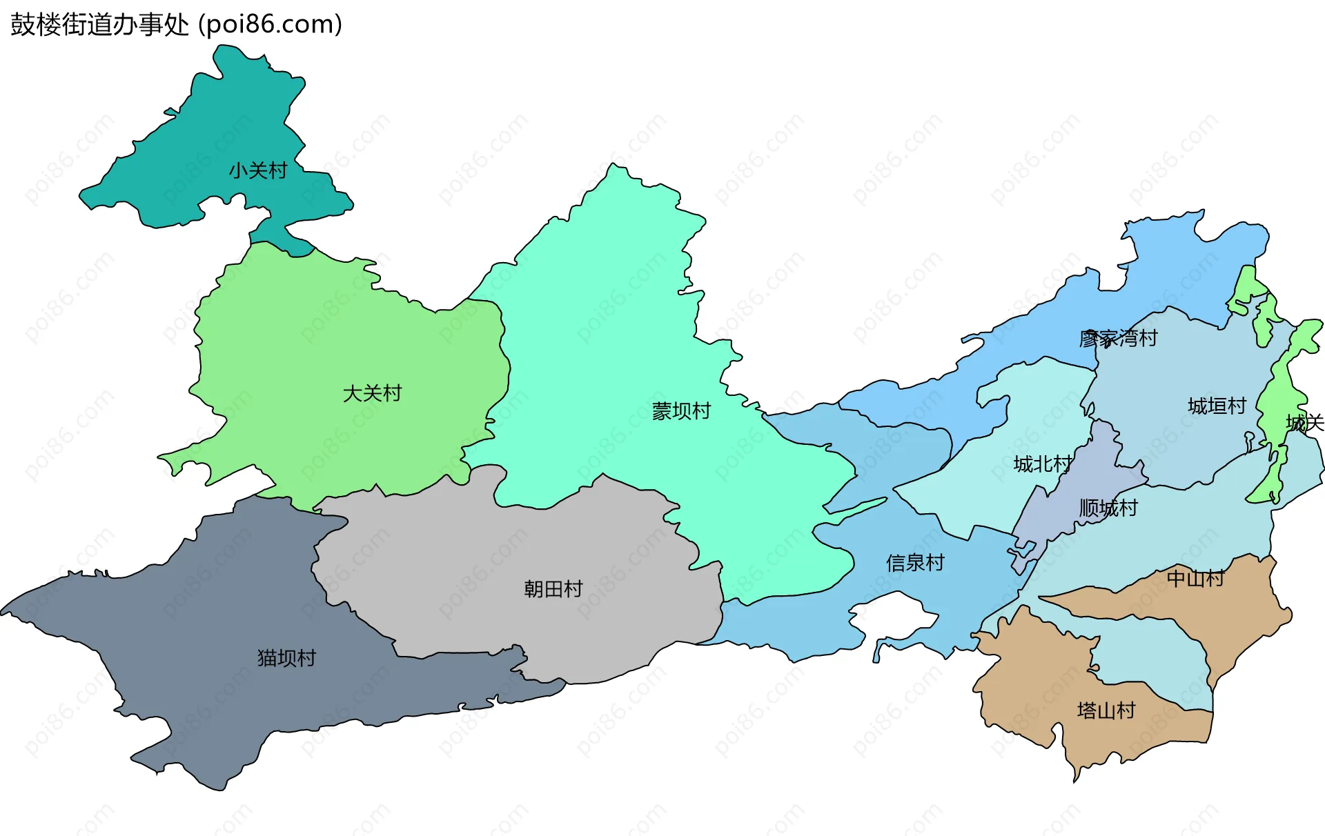鼓楼街道办事处边界地图(五级行政区划)