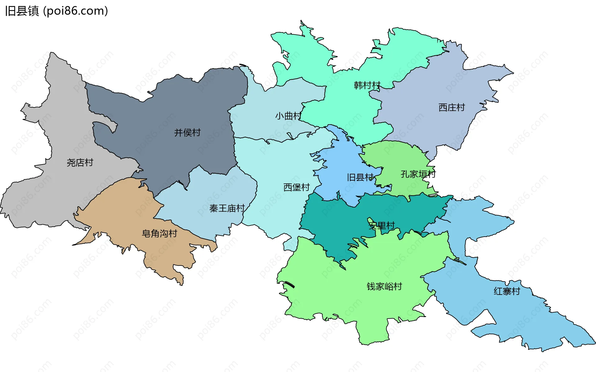 旧县镇边界地图(五级行政区划)