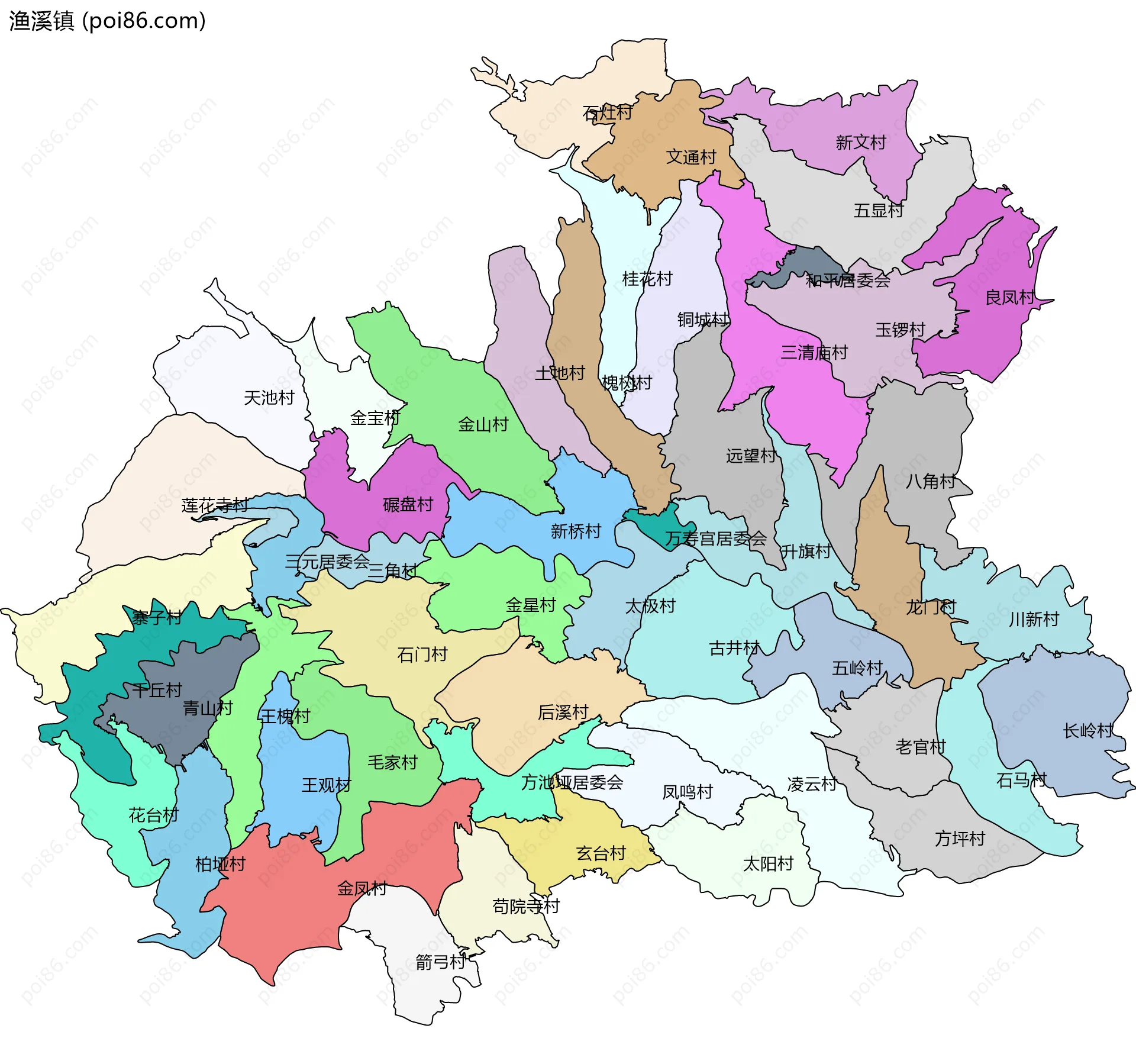 渔溪镇边界地图(五级行政区划)