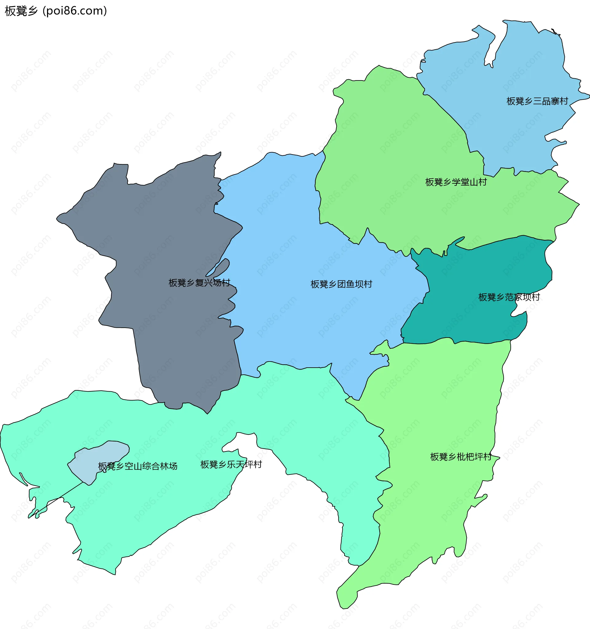 板凳乡边界地图(五级行政区划)