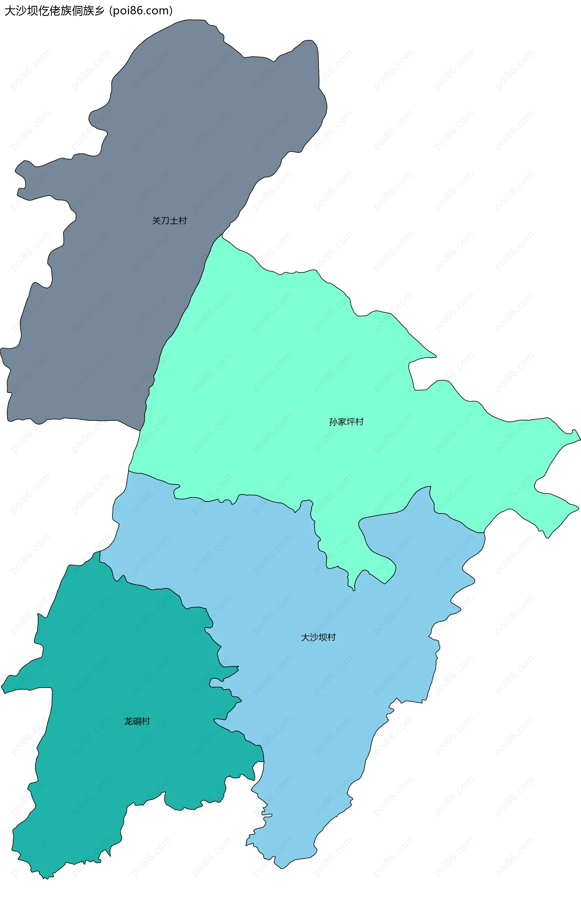 大沙坝仡佬族侗族乡边界地图(五级行政区划)