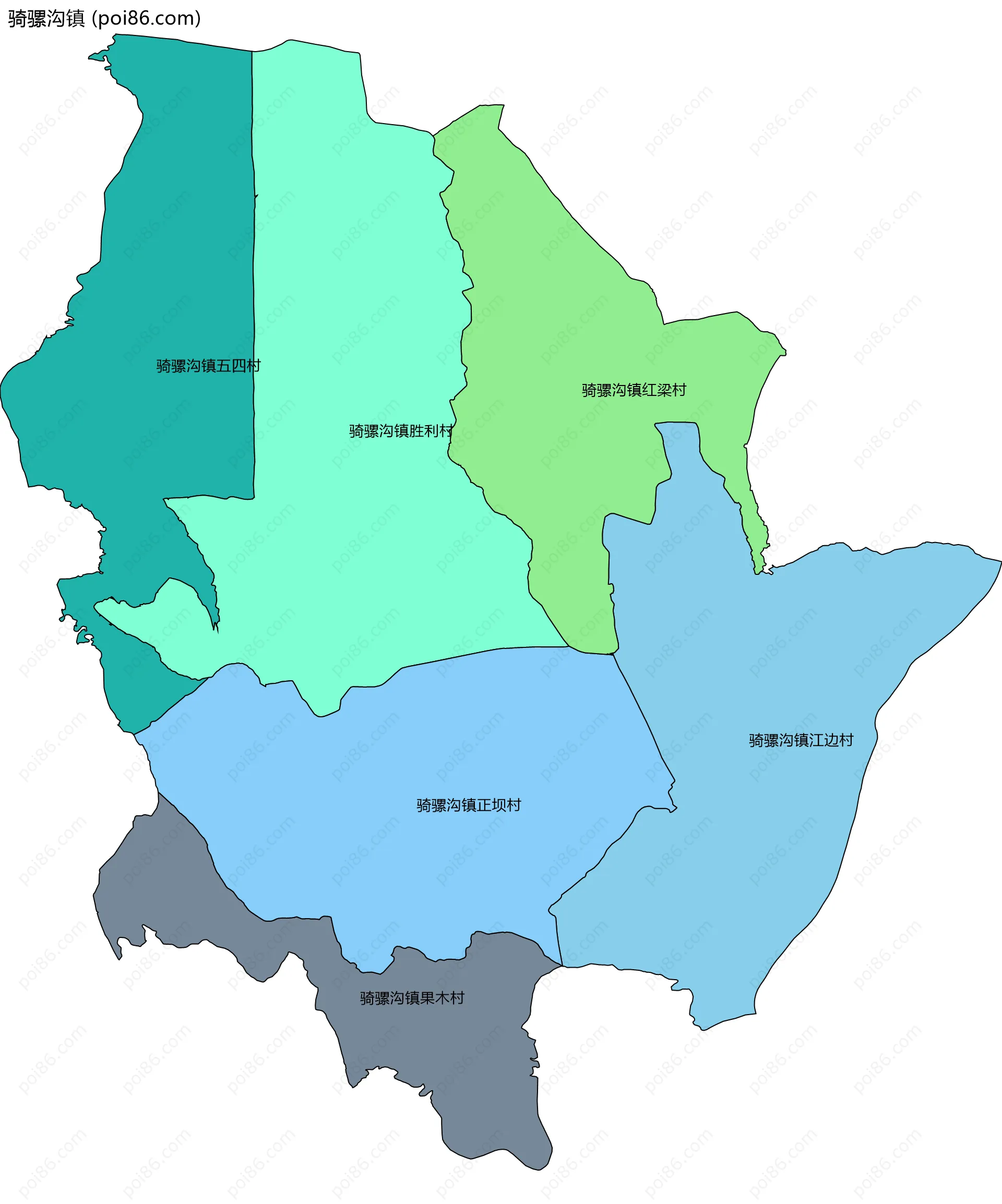 骑骡沟镇边界地图(五级行政区划)