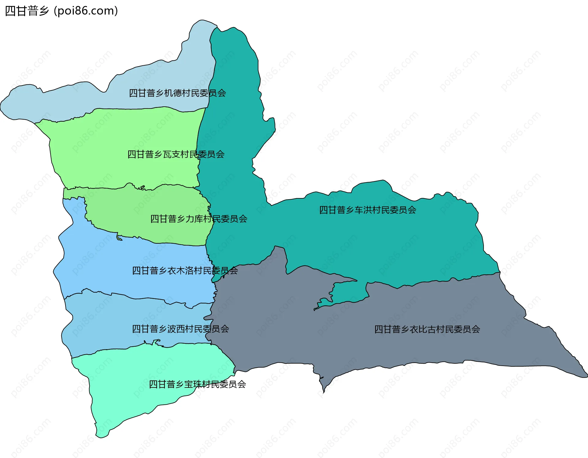 四甘普乡边界地图(五级行政区划)