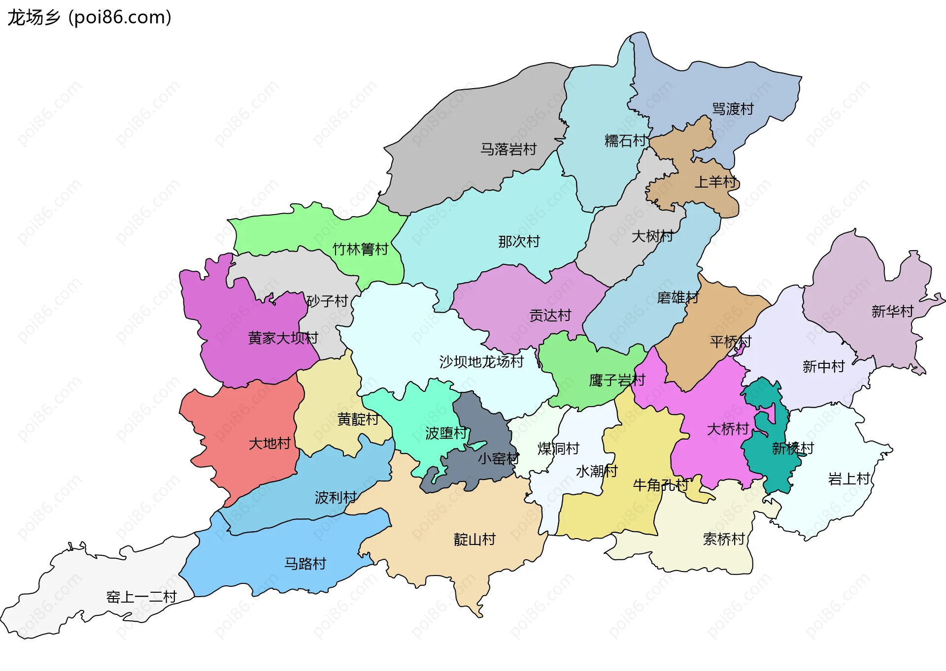 龙场乡边界地图(五级行政区划)