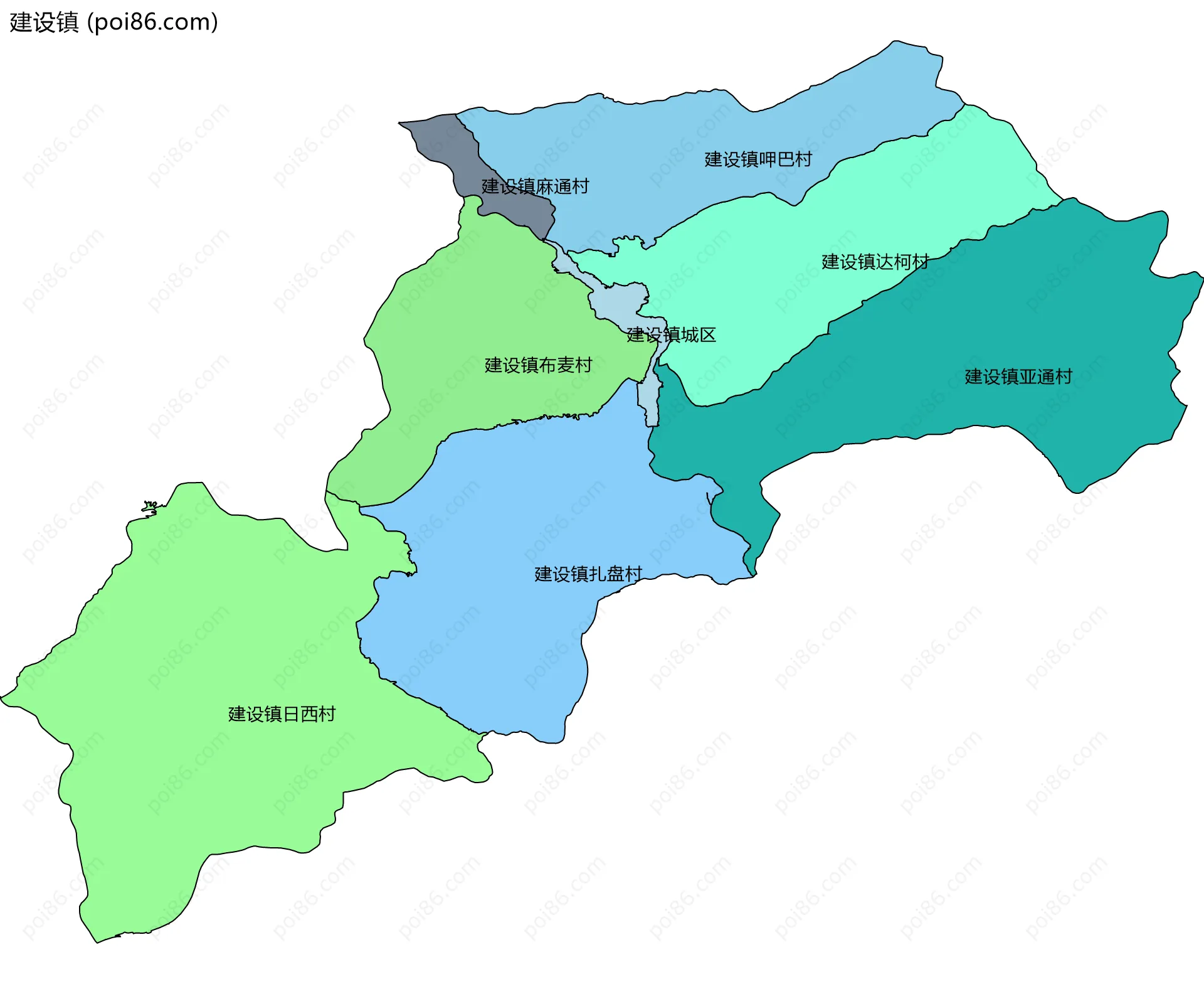 建设镇边界地图(五级行政区划)