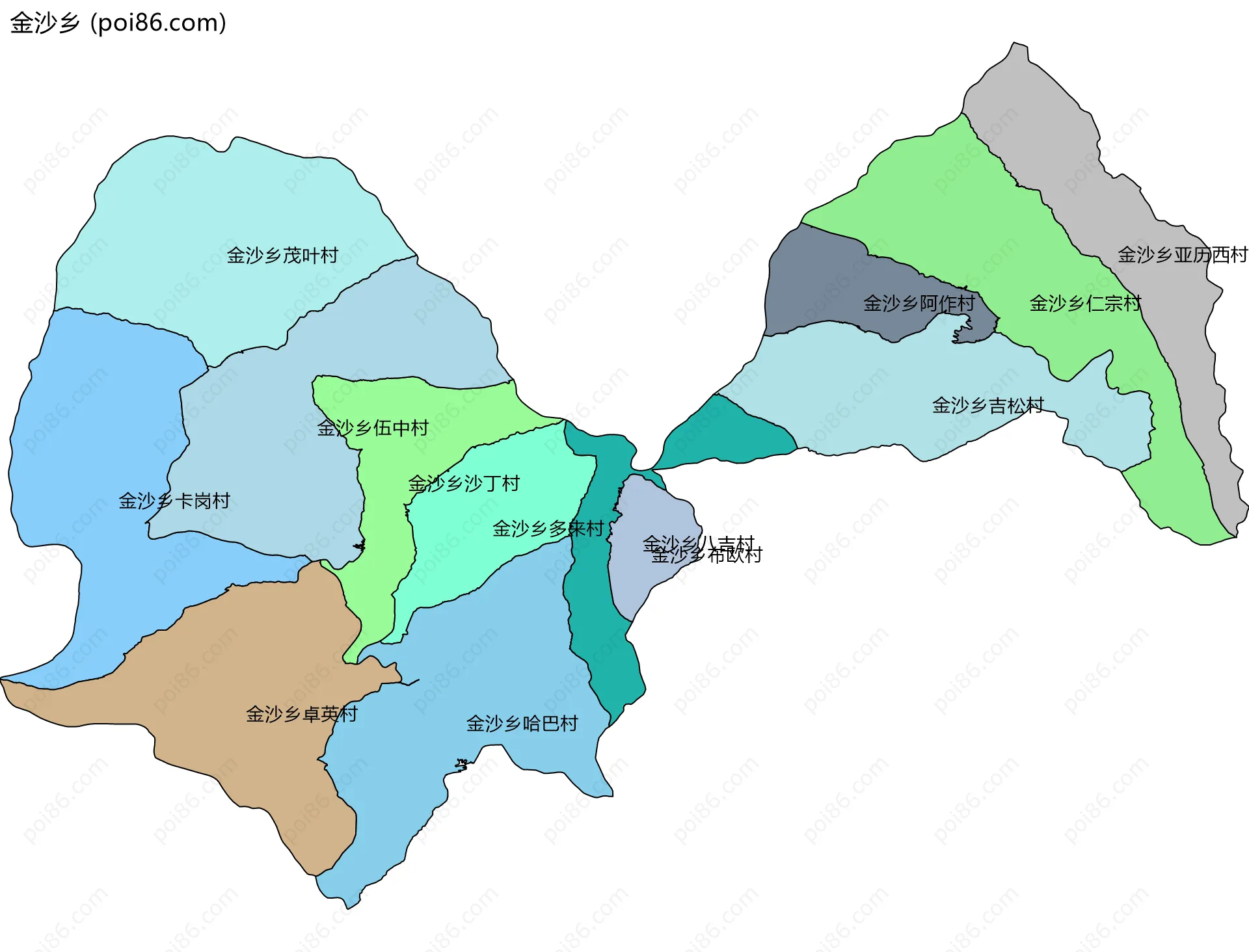 金沙乡边界地图(五级行政区划)