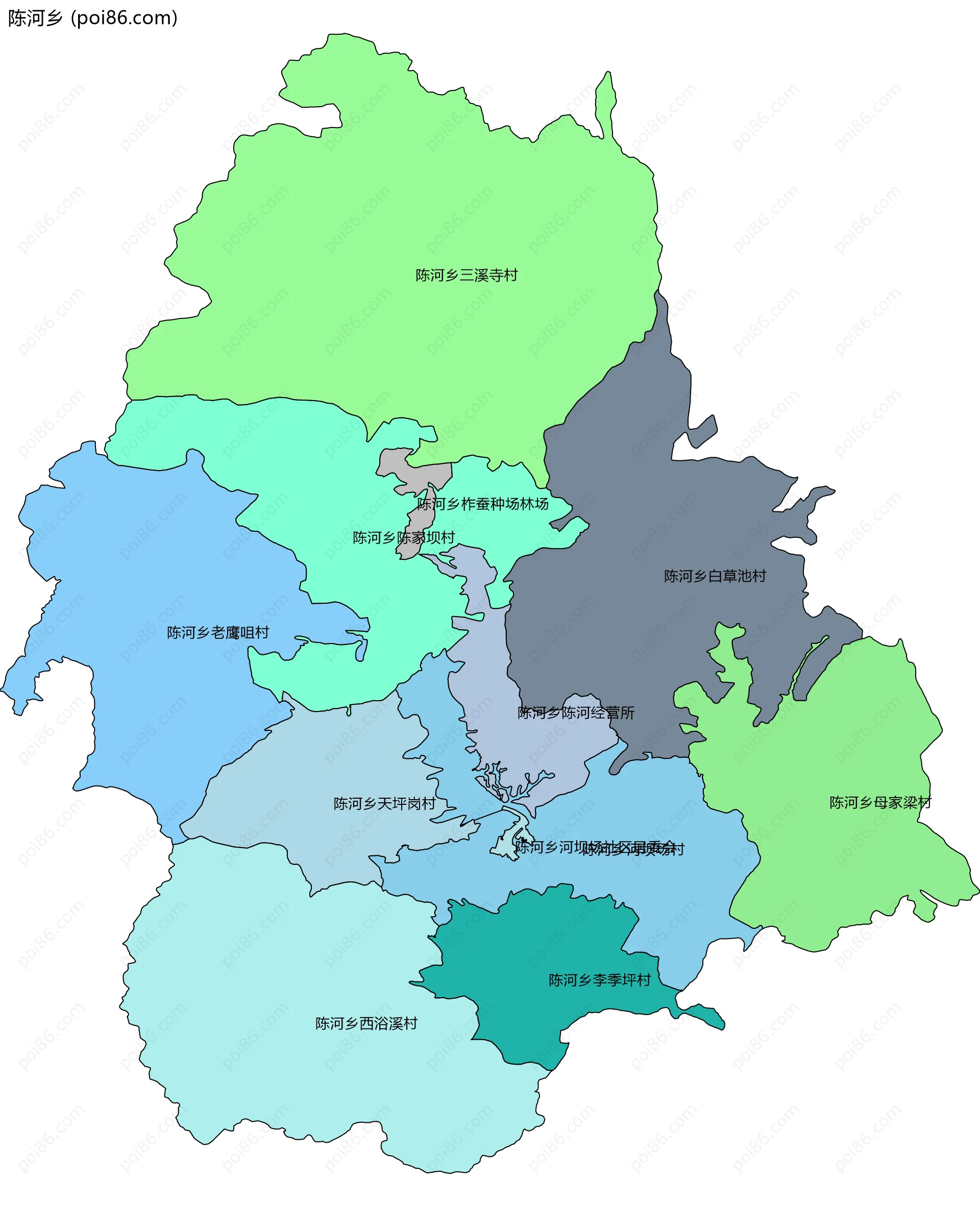 陈河乡边界地图(五级行政区划)