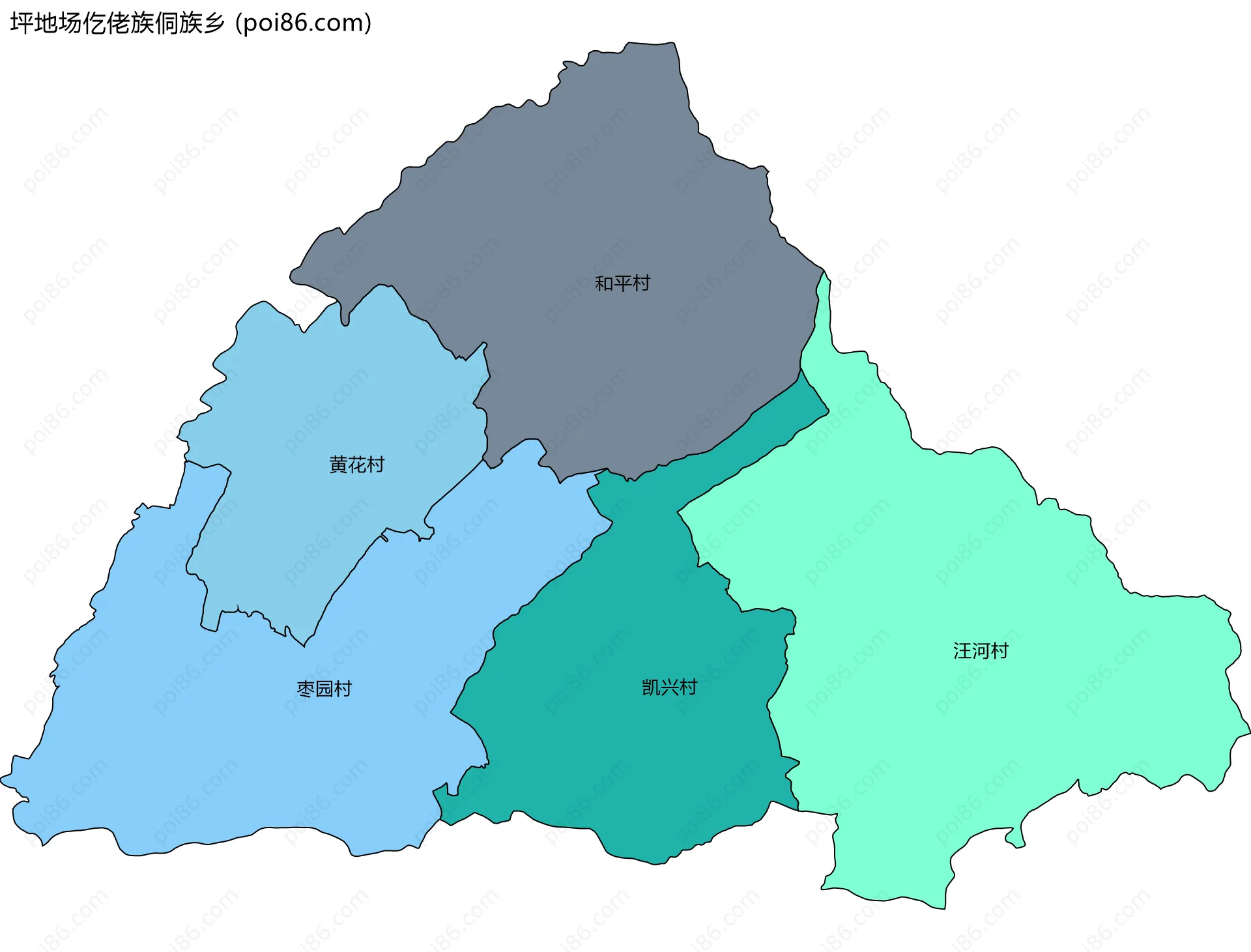 坪地场仡佬族侗族乡边界地图(五级行政区划)