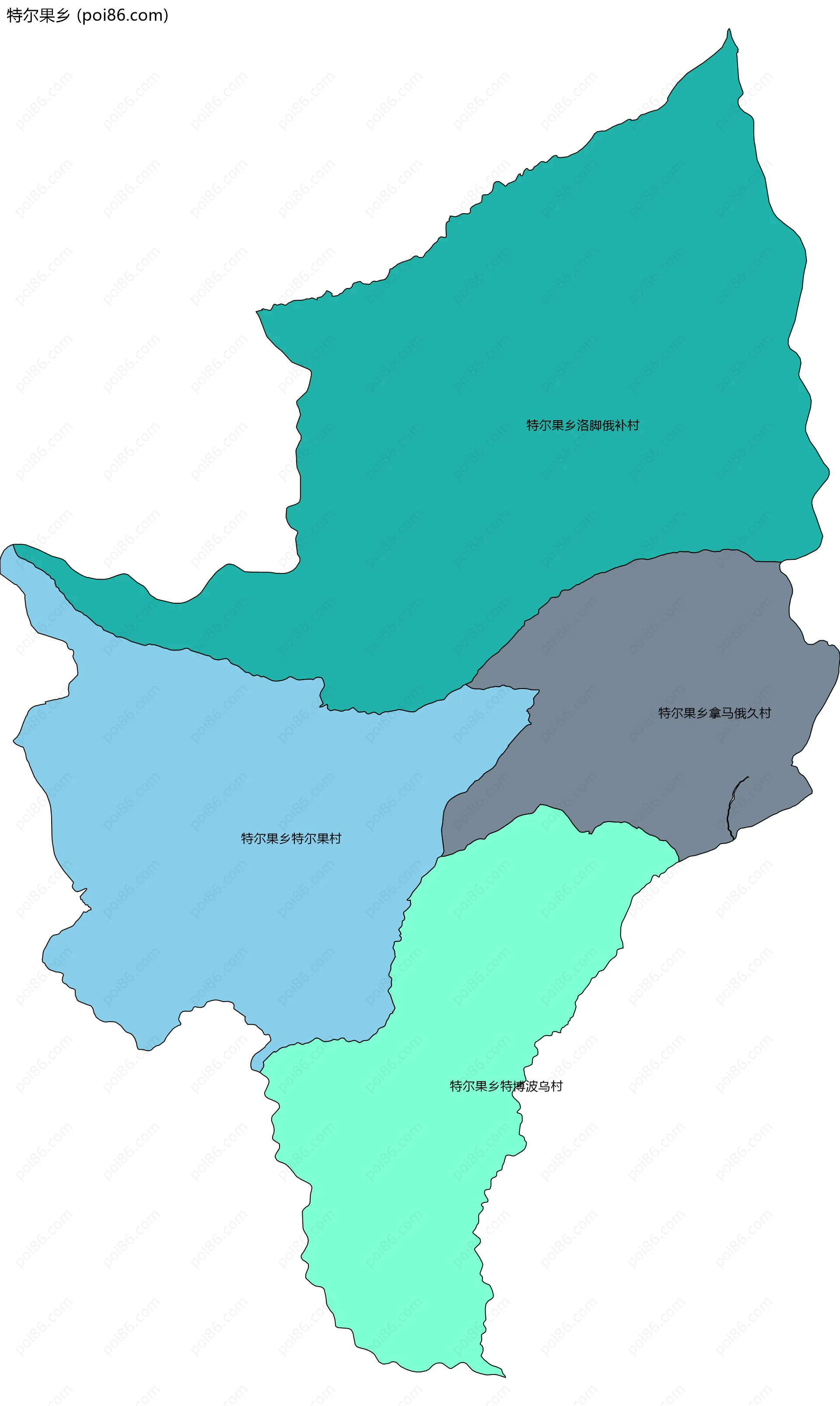 特尔果乡边界地图(五级行政区划)